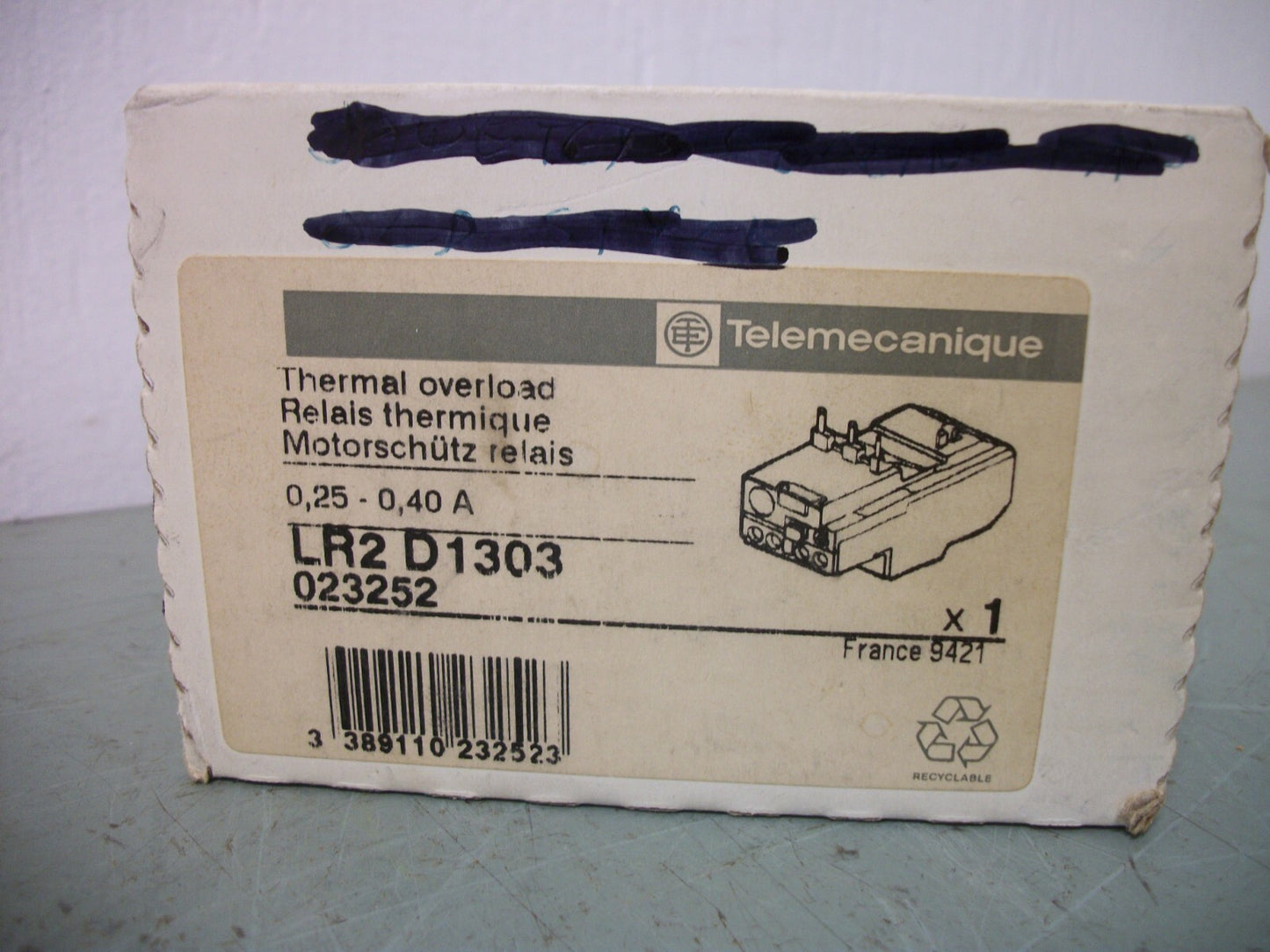 TELEMECANIQUE THERMAL OVERLOAD RELAY LR2D1303 0.25-0.40AMP NIB