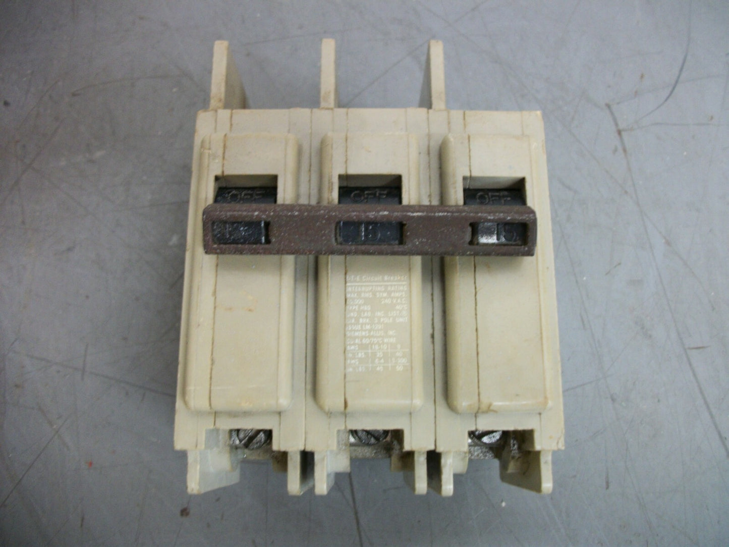 SIEMENS HBQ CIRCUIT BREAKER HBQ3B015 15AMP 240VOLT 3POLE