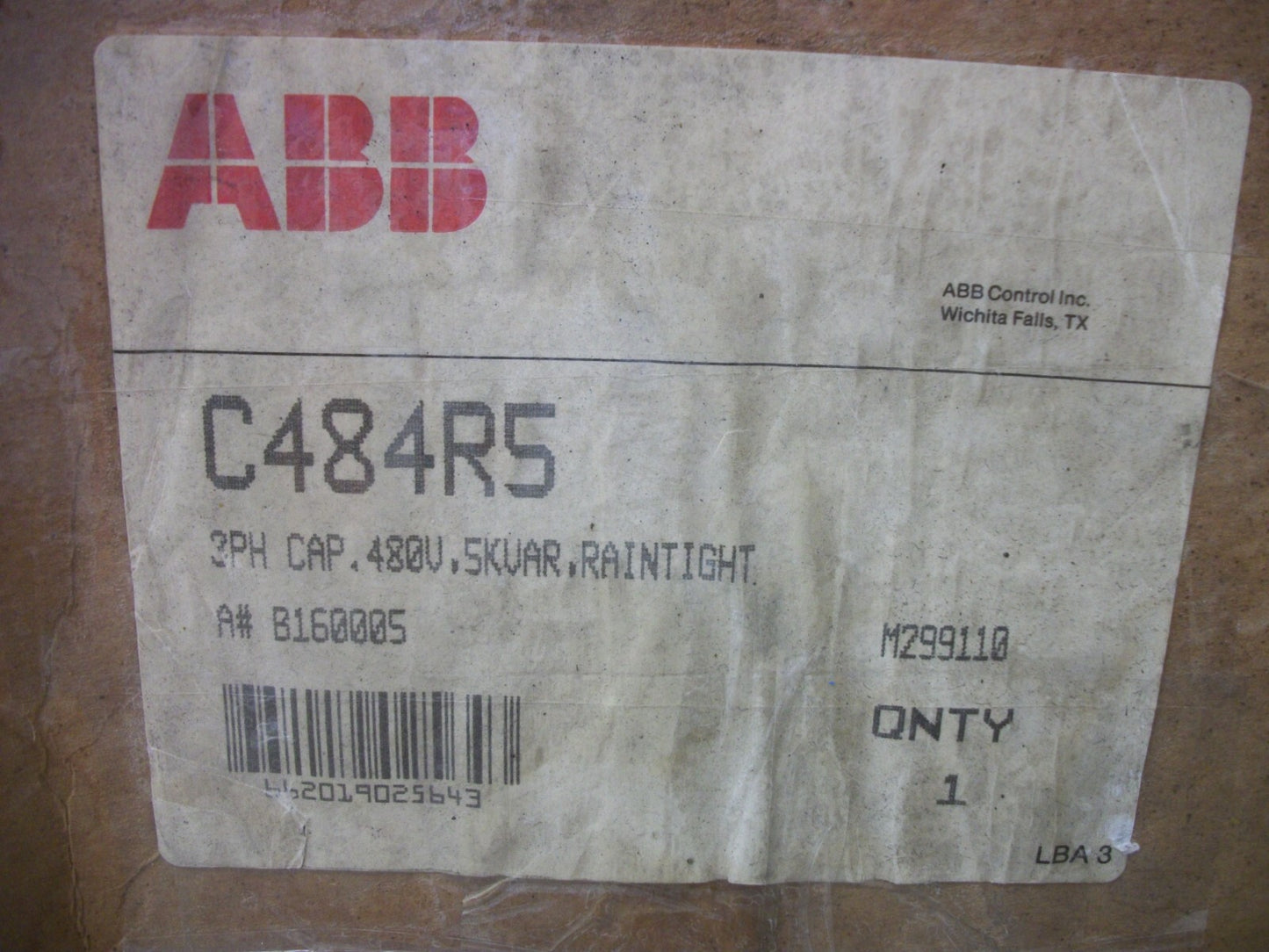ABB 5KVAR 3PH CAPACITOR TYPE 3R C484R5 480VOLT NIB
