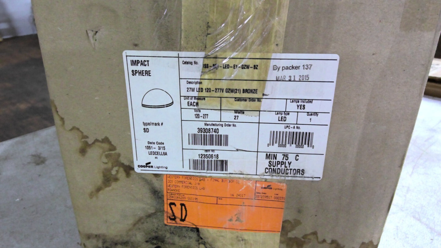 COOPER BROWN LED SD IMPACE SPHERE ISS-B01-LED-E1-GZW-BZ 27W 120/277V NIB