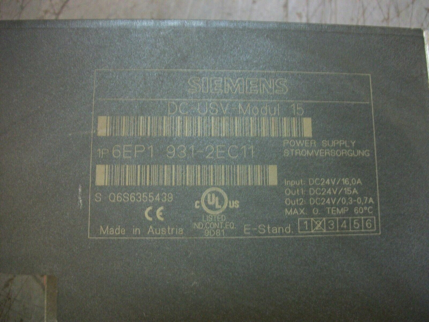 SIEMENS SITOP POWER SUPPLY MODULE 6EP1 931-2EC11