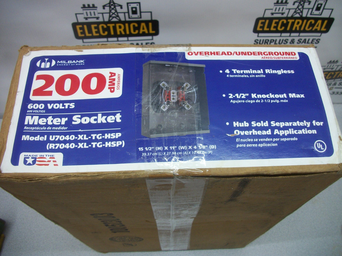 MILBANK 4-TERMINAL RINGLESS METER SOCKET TYPE 3R R7040-XL-TG-HSP 200A 600V NIB