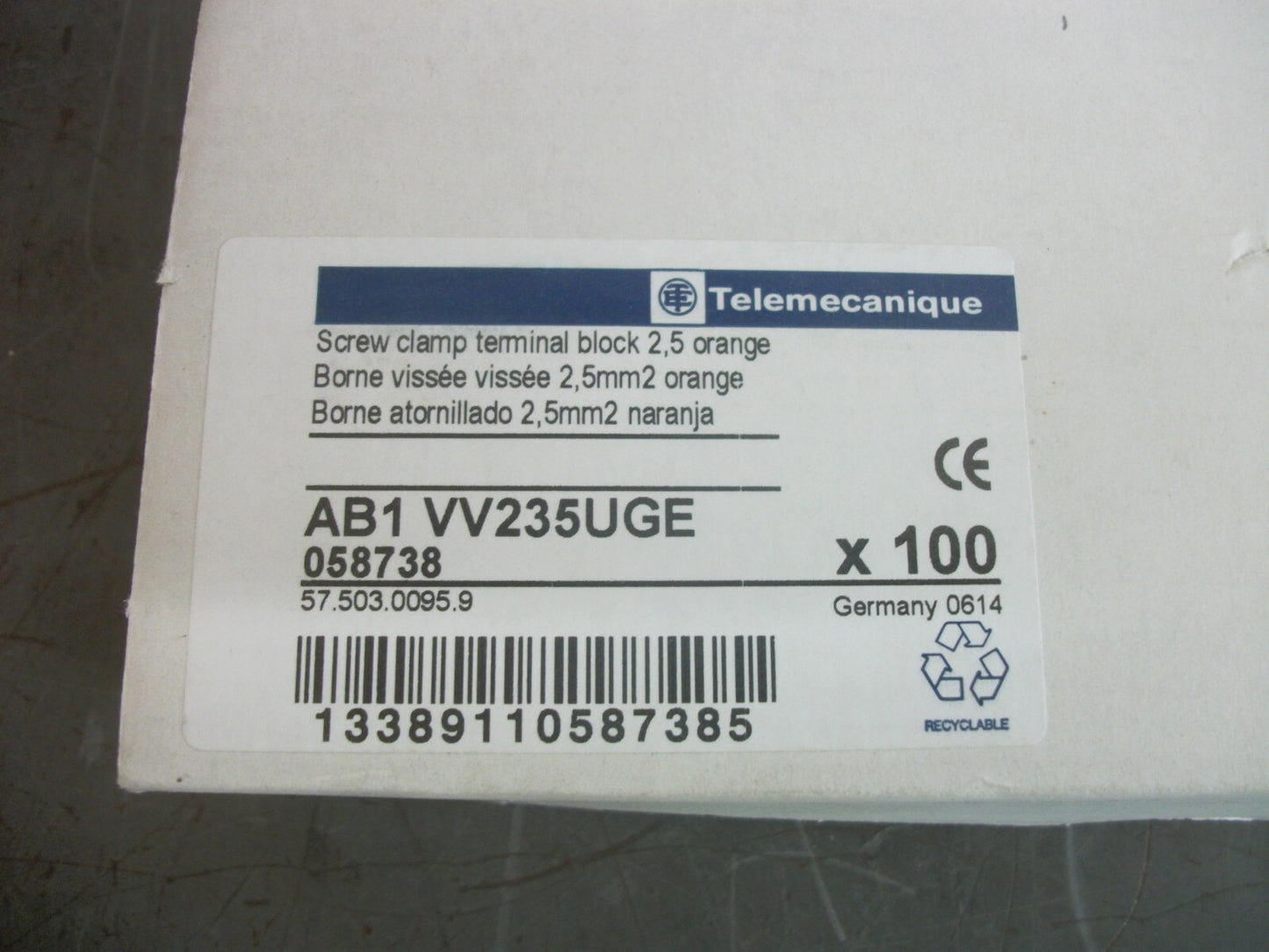 TELEMECANIQUE BOX OF 100 2.5mm2 SCREW CLAMP TERMINAL BLOCKS AB1VV235UGE NIB