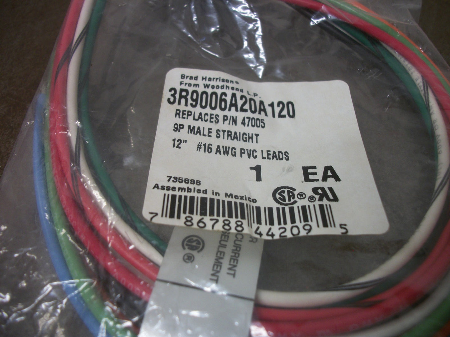 DANIEL WOODHEAD 12" STRAIGHT MALE CORDSET 3R9006A20A120 9P NEW