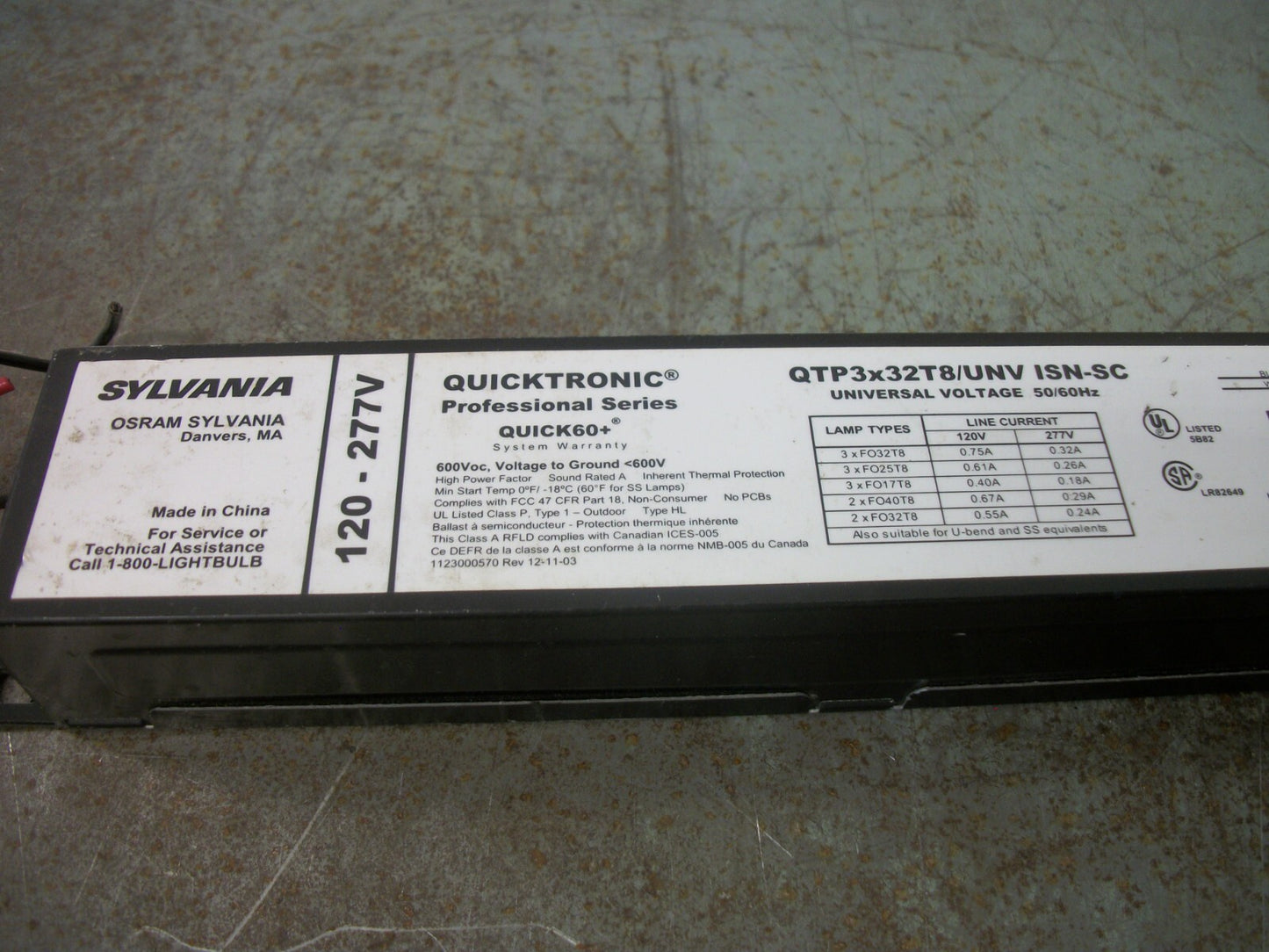 SYLVANIA QUICKTRONIC ELECTRONIC BALLAST QTP3X32T8/UNV ISN-SC 120/277VOLT