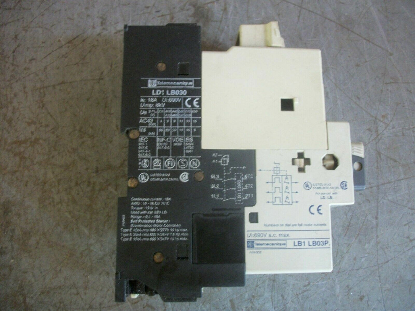TELEMECANIQUE MANUAL MOTOR STARTER LD1-LB030 120VCOIL 1.6-2.5AMP W/LB1-LB03P07