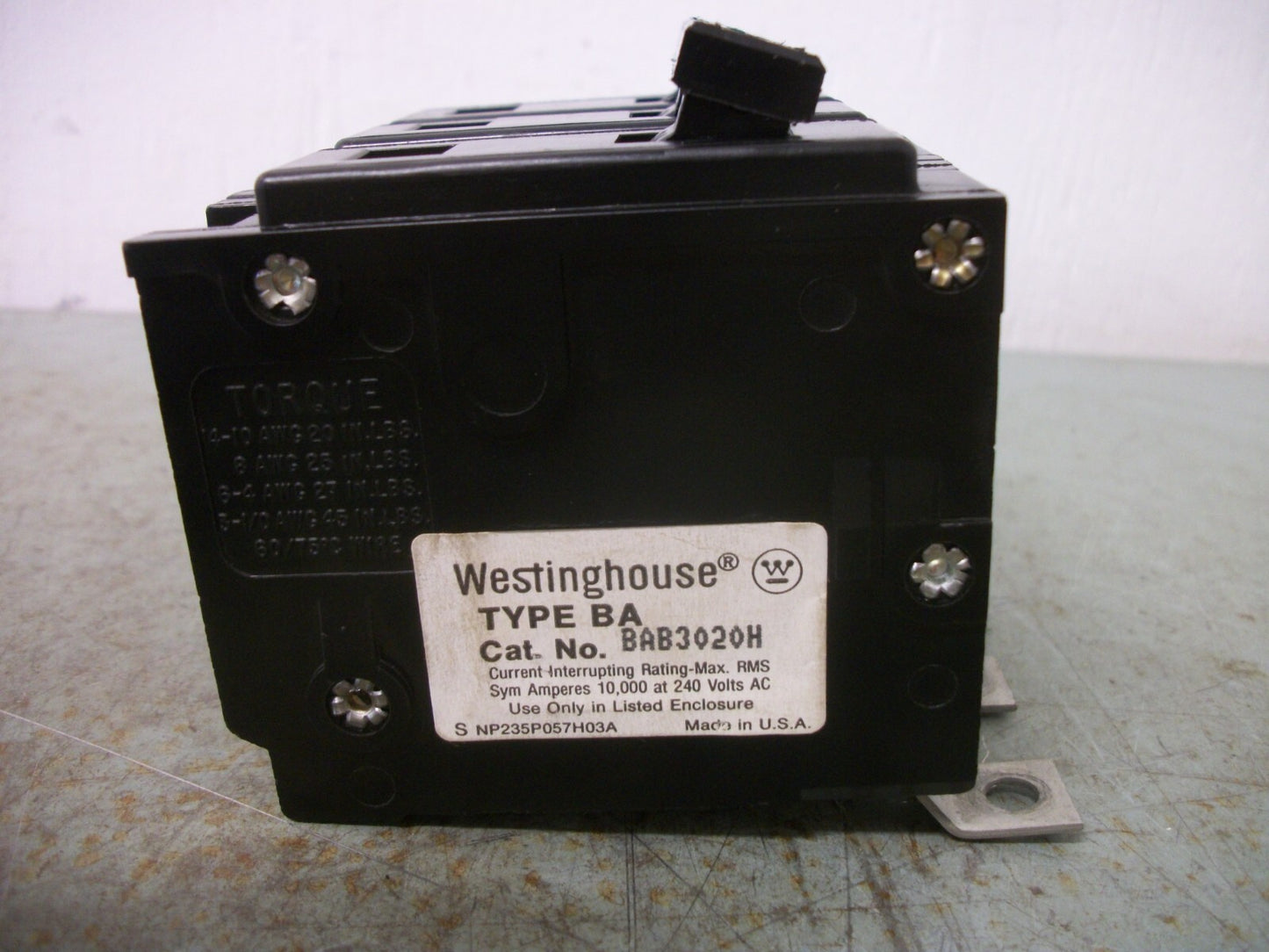 WESTINGHOUSE BA CIRCUIT BREAKER BAB3020H 20AMP 240VOLT 3POLE