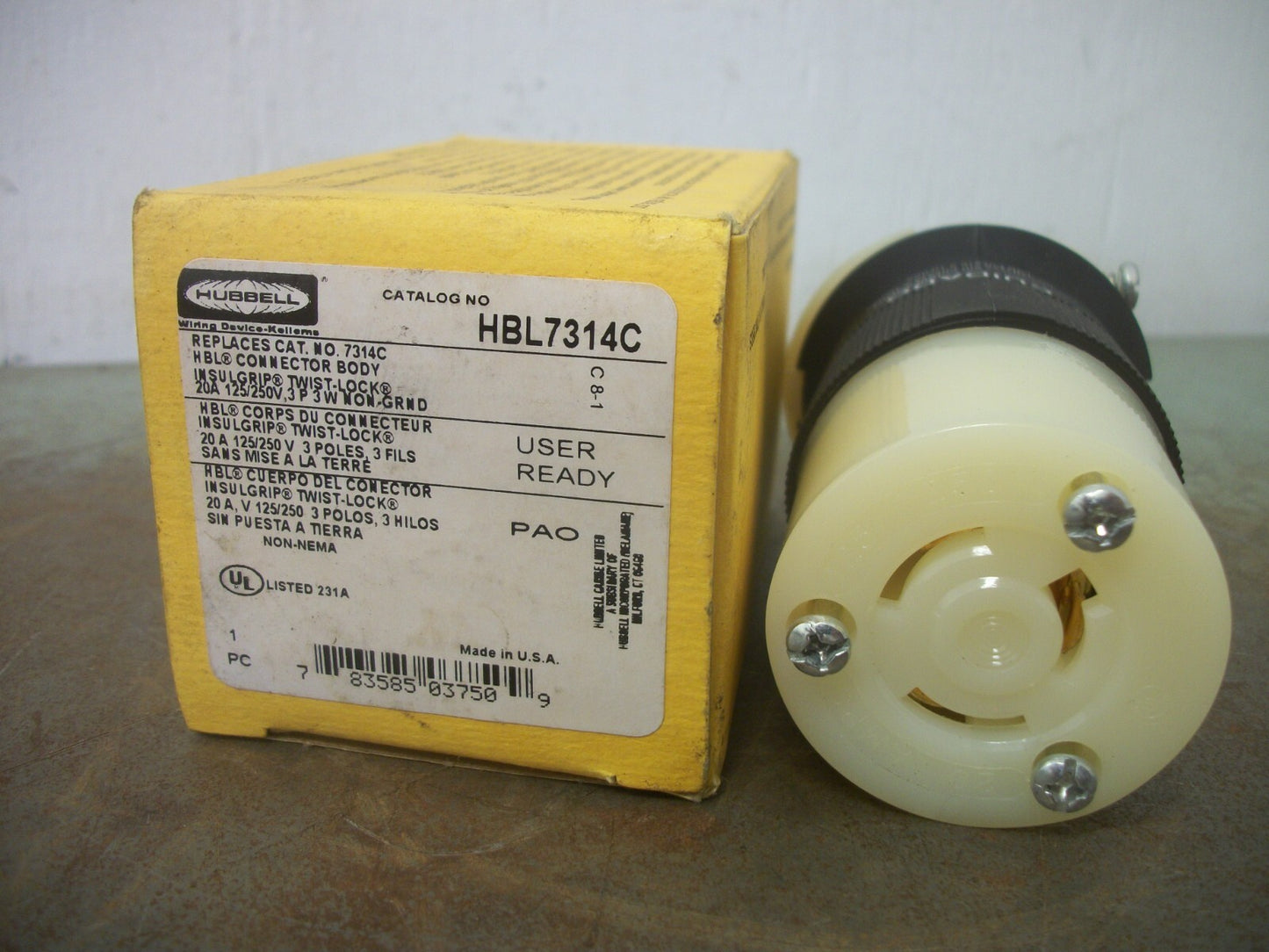 HUBBELL TWIST-LOCK CONNECTOR HBL7314C 20AMP 125/250VOLT 3P 3W NIB