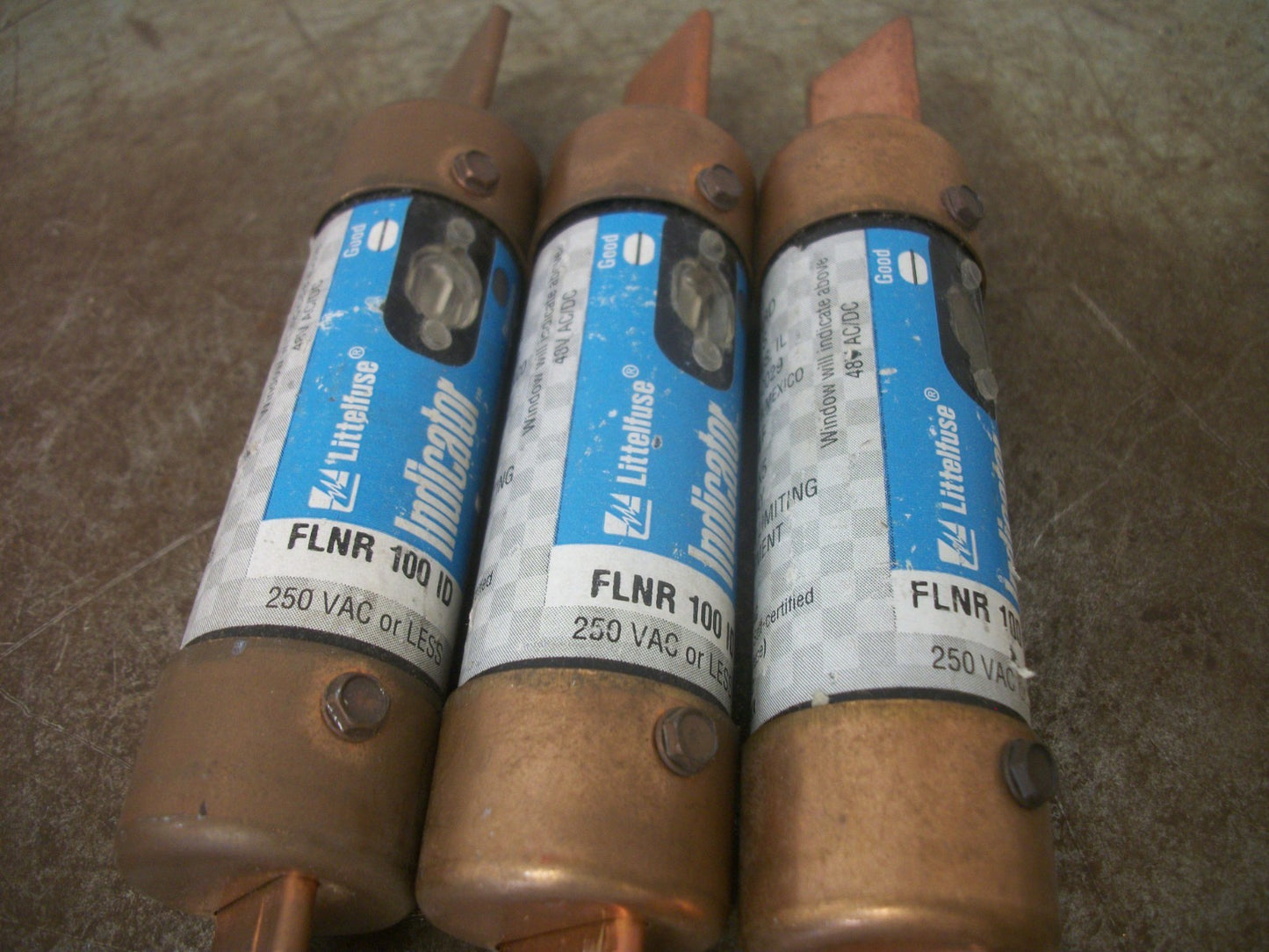 LITTELFUSE LOT OF 3 INDICATOR FUSES FLNR100ID 100AMP 250VOLT