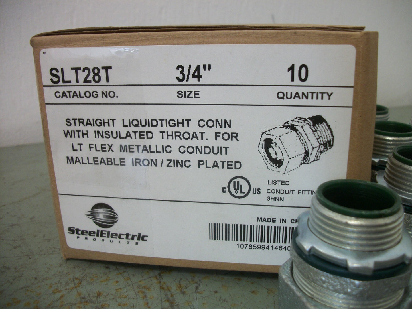 STEEL ELECTRIC BOX OF 10 3/4" STRAIGHT LIQUIDTIGHT CONNECTORS SLT28T NIB