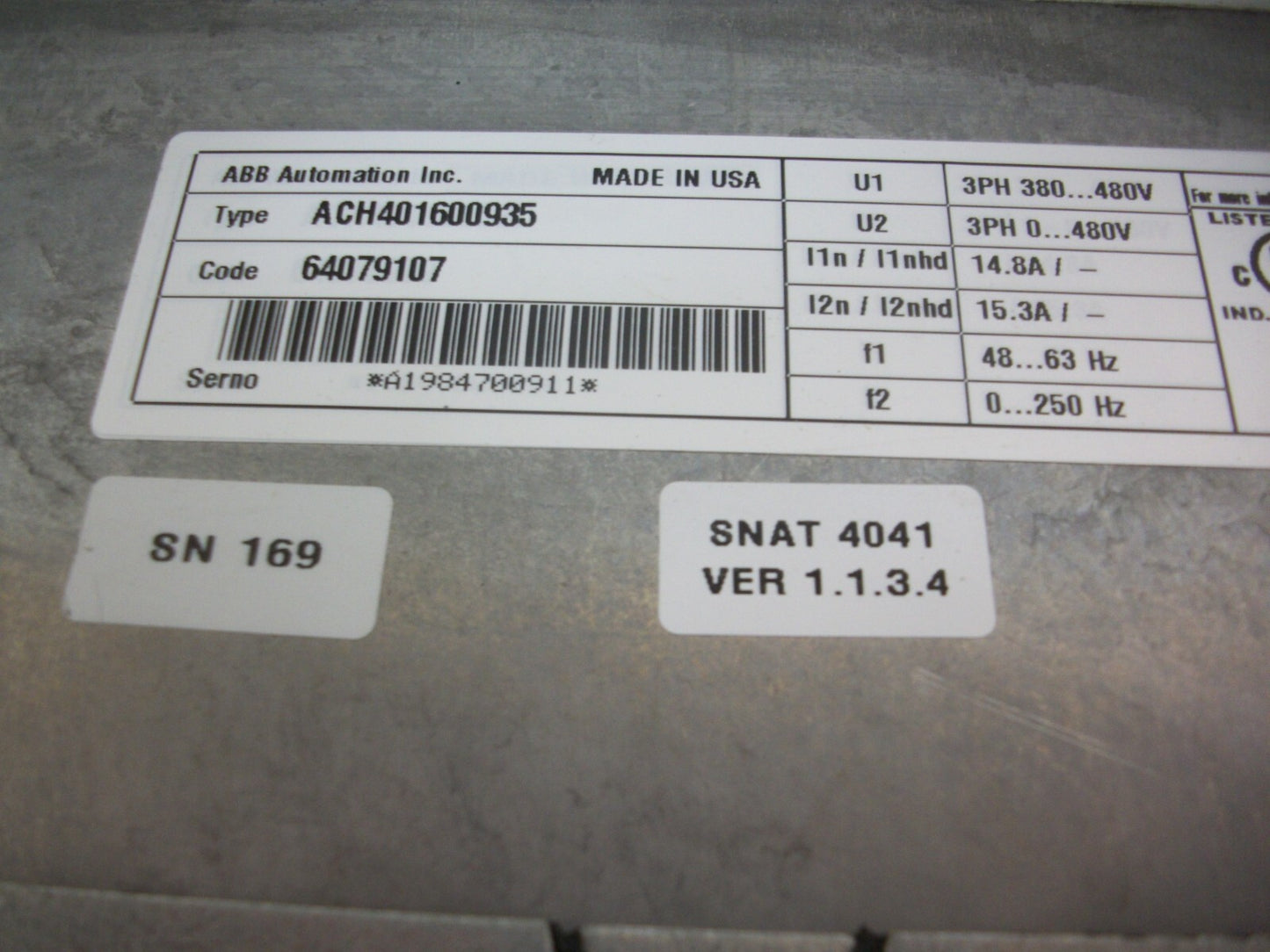 ABB AC DRIVE ACH401600935 480VOLT 3PH 15.3AMP W/DISCONNECT BOX