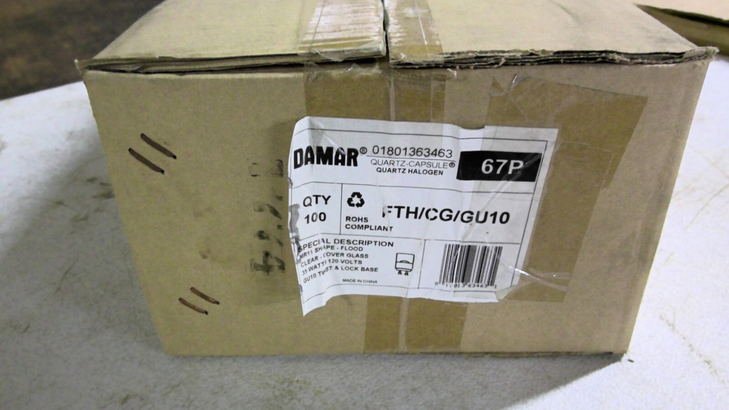 DAMAR 67P BOX OF 100 MR11 SHAPE FLOOD CLEAR QUARTZ HALOGEN BULBS FTH/CG/GU10 NIB