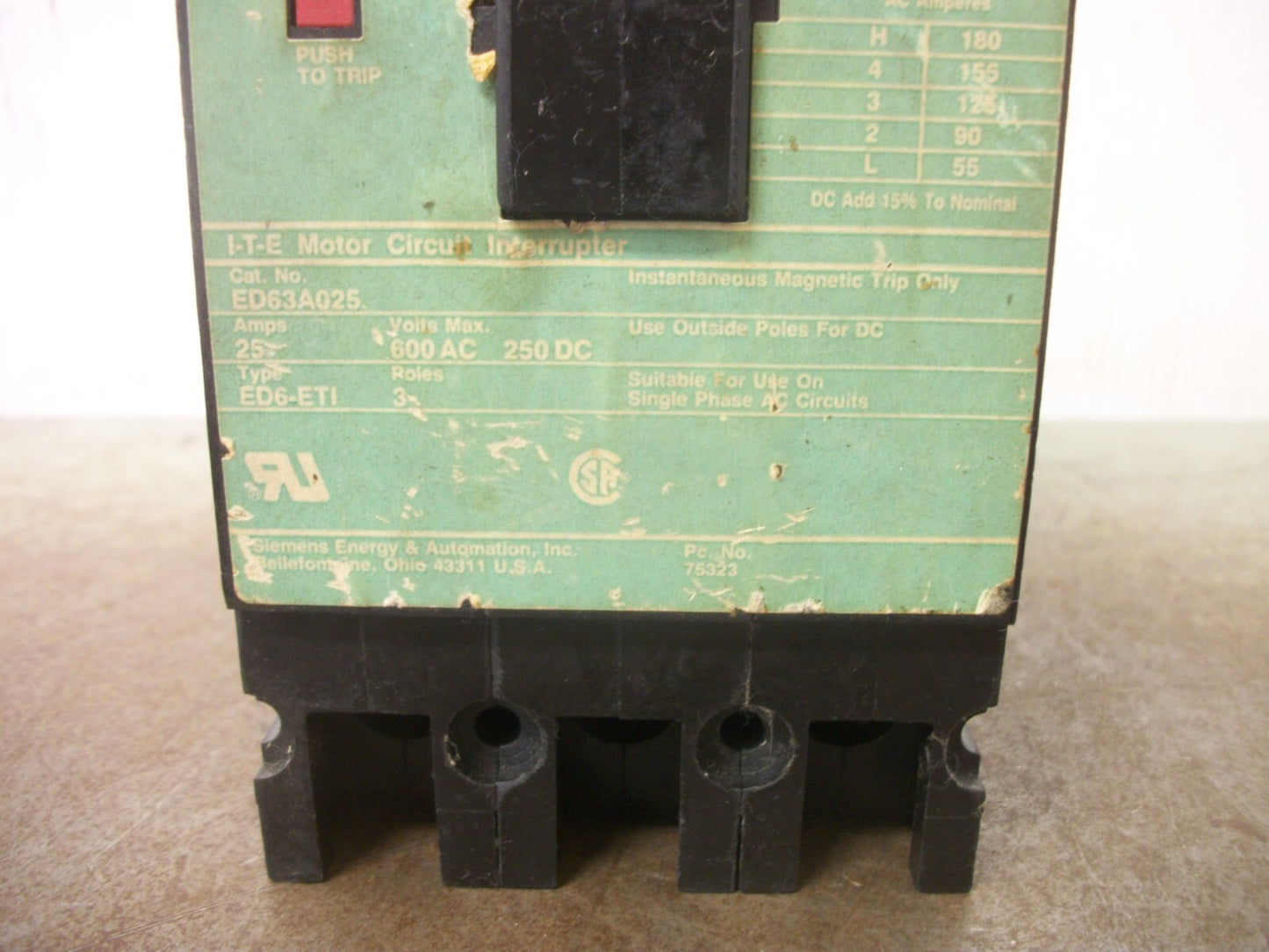 SIEMENS ED6-ETI MOTOR CIRCUIT BREAKER ED63A025 25AMP 600VOLT 3POLE