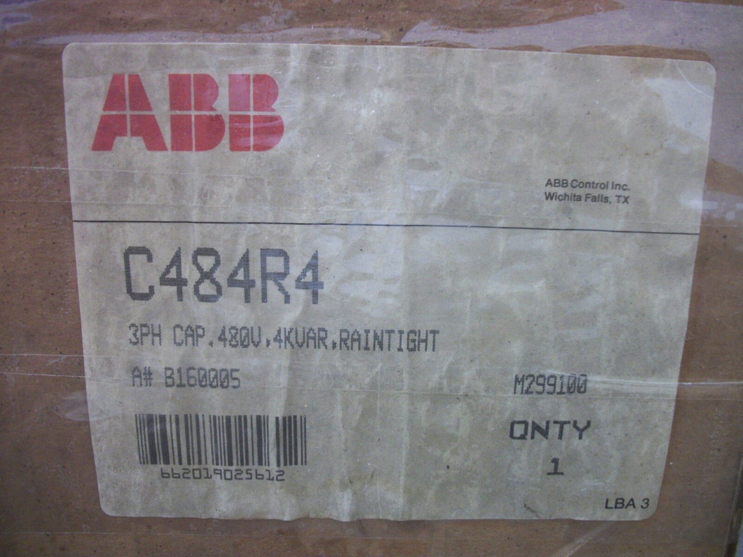 ABB 4KVAR 3PH CAPACITOR TYPE 3R C484R4 480VOLT NIB