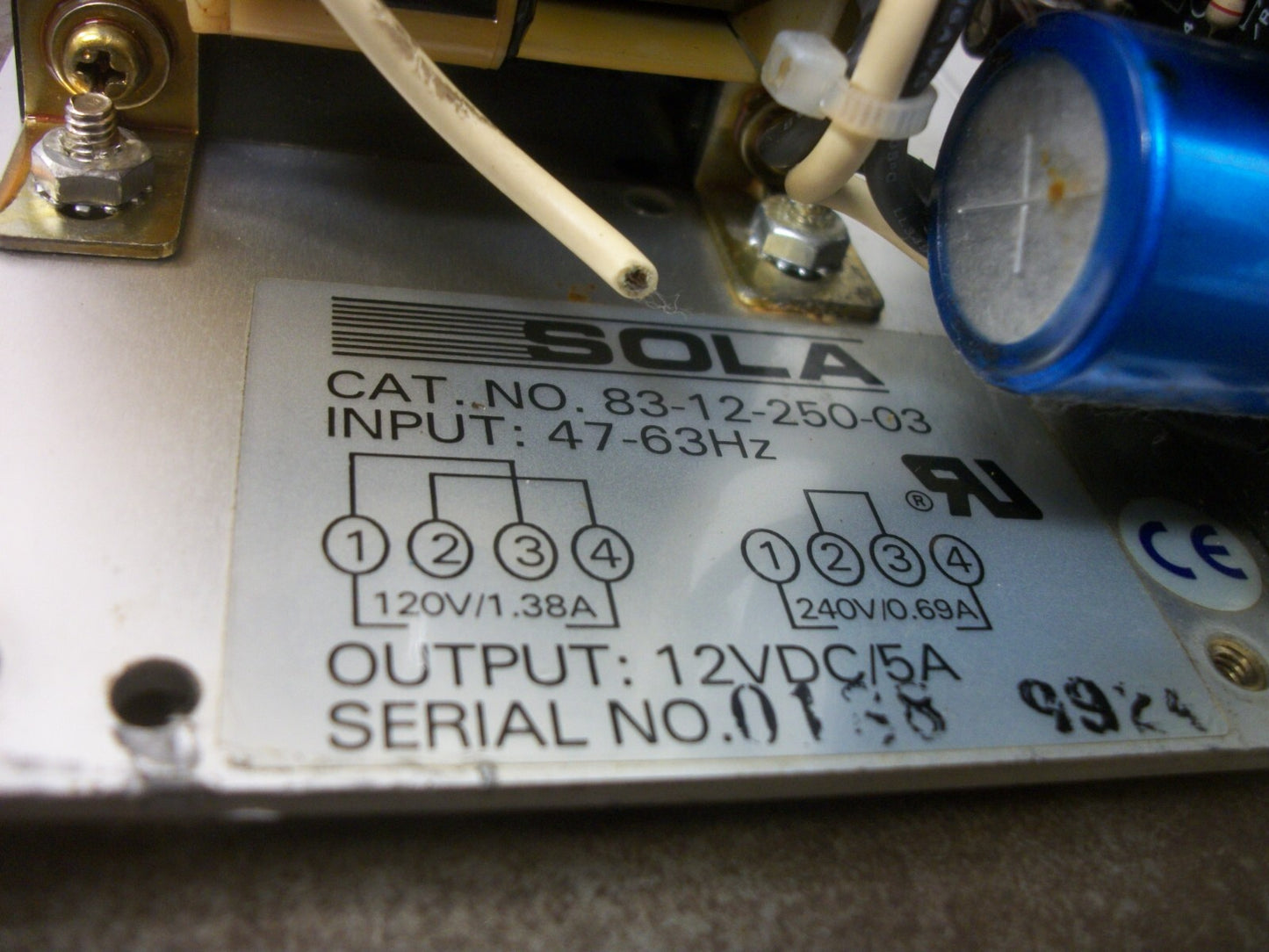 SOLA POWER SUPPLY 83-12-250-03* 12VDC 5AMP