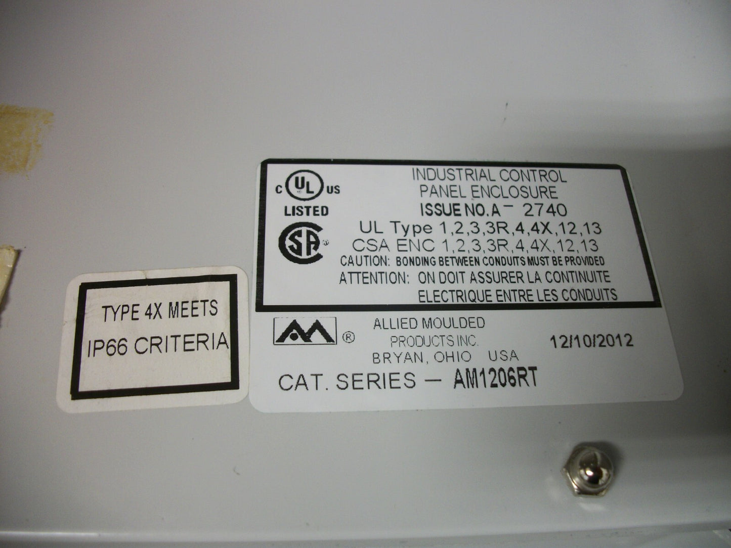 ALLIED 12 X 10 X 6 NON-METALLIC ENCLOSURE 1,2,3,3R,4,4X,12,13 AM1206RT