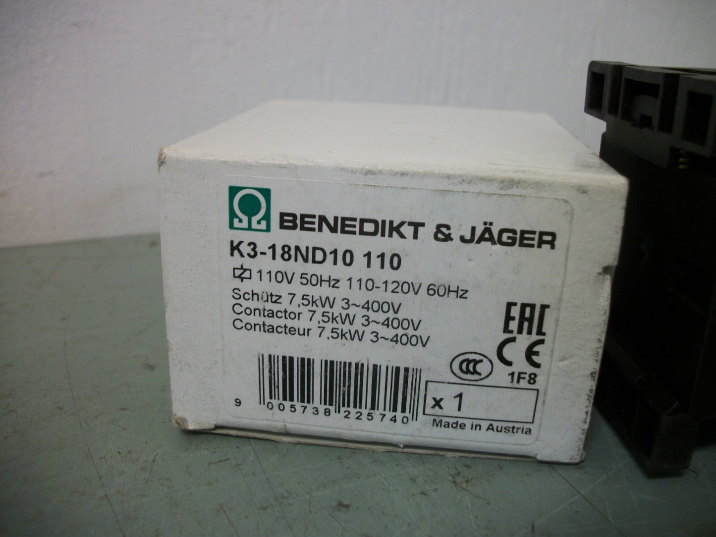 BENEDIKT & JAGER CONTACTOR K3-18ND10 110 30AMP 120VCOIL 3PH 600V 7.5HP NIB