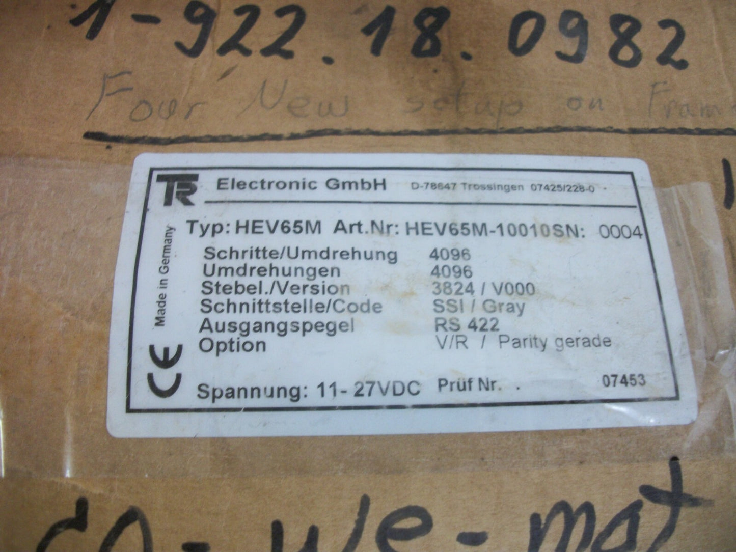 TR ELECTRONIC GmbH ENCODER HEV65M-10010SN 11-27VDC 4096 NIB