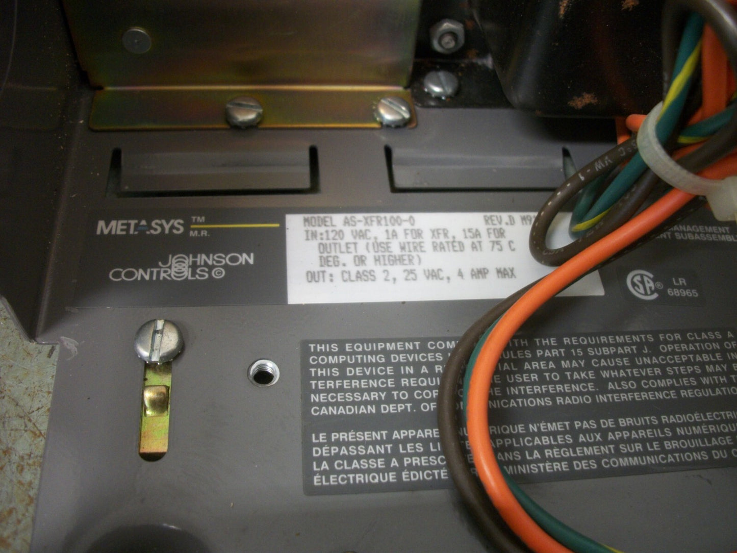 JOHNSON CONTROLS METASYS TRANSFORMER KIT AS-XFR100-0 IN 120VAC 1A OUT 25VAC 4A