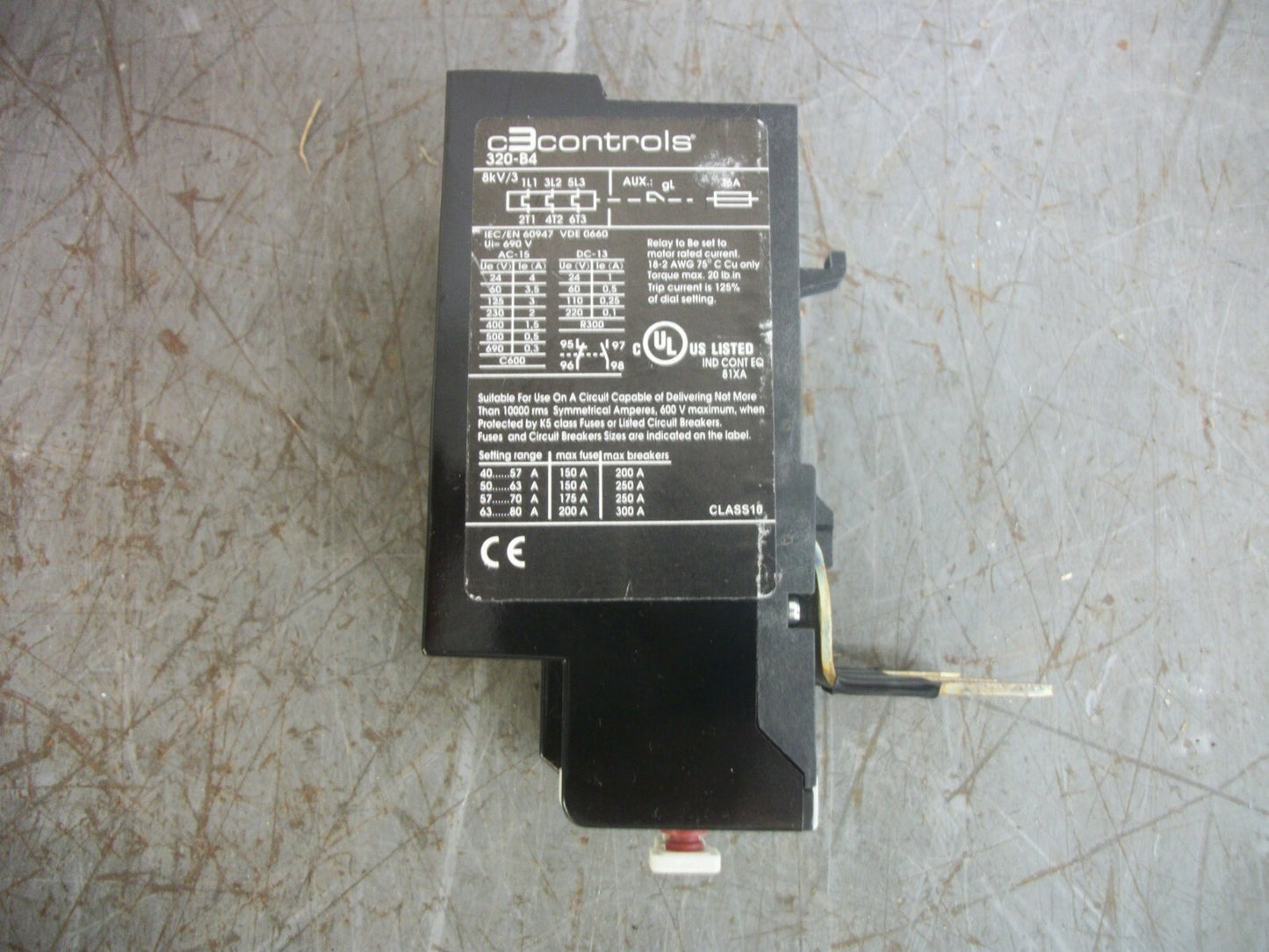 C3 CONTROLS THERMAL OVERLOAD RELAY 320-B4U57 40-57AMP