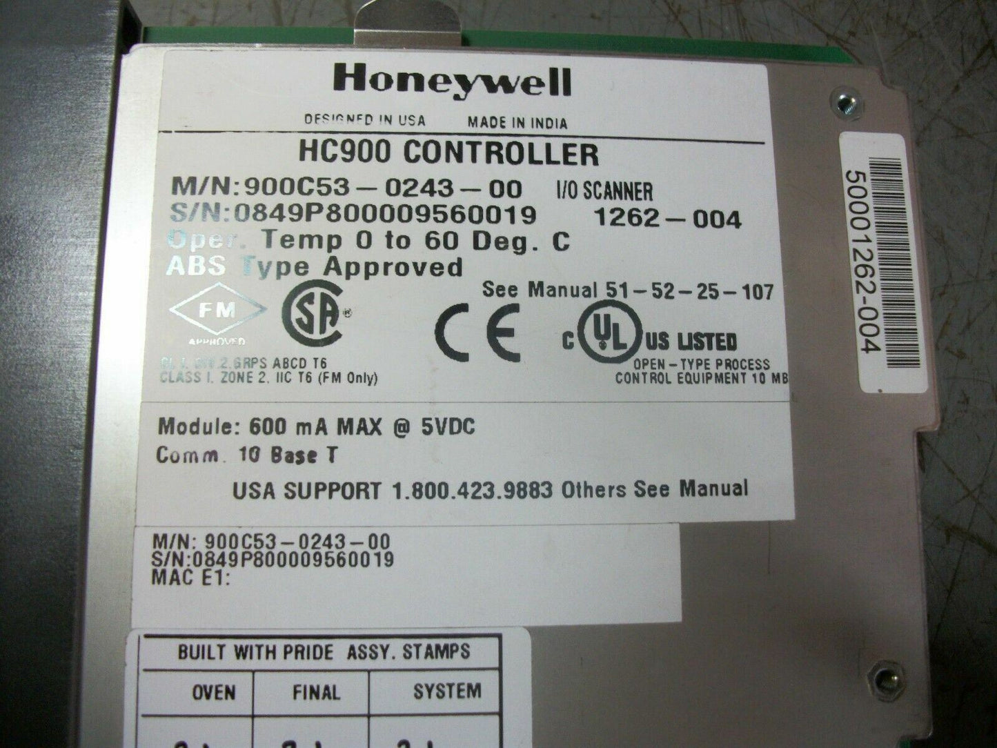 HONEYWELL HC900 1-PORT SCANNER CONTROLLER 900C53-0243-00