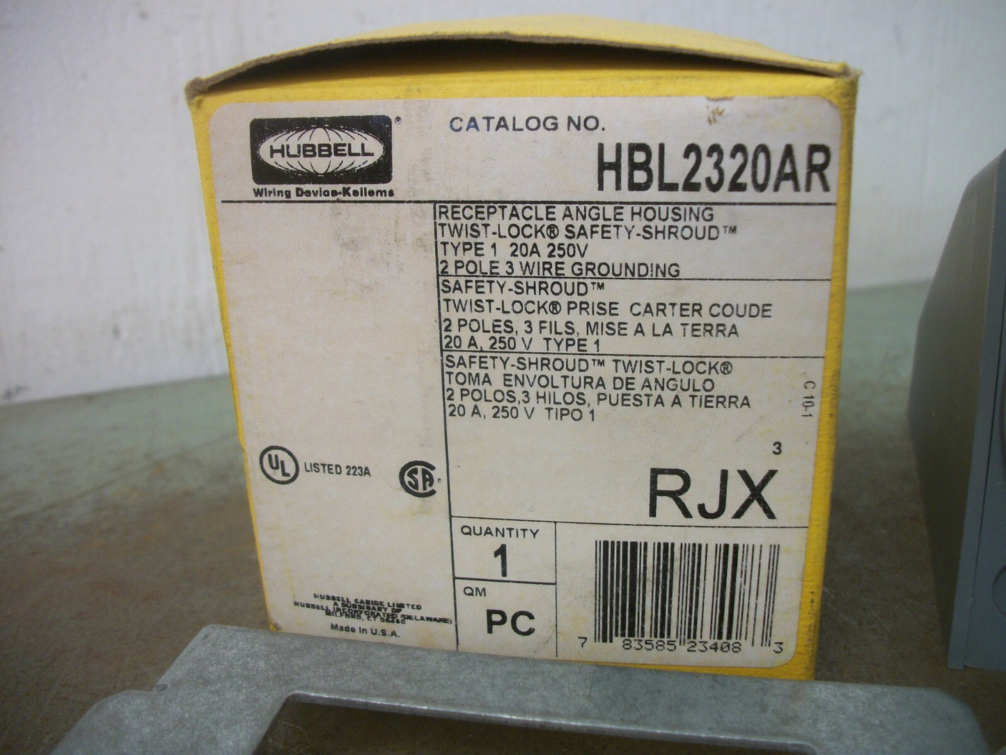 HUBBELL TWIST-LOCK SAFETY SHROUD ANGLE RECEPTACLE HBL2320AR 20A 250V 2P 3W GRND