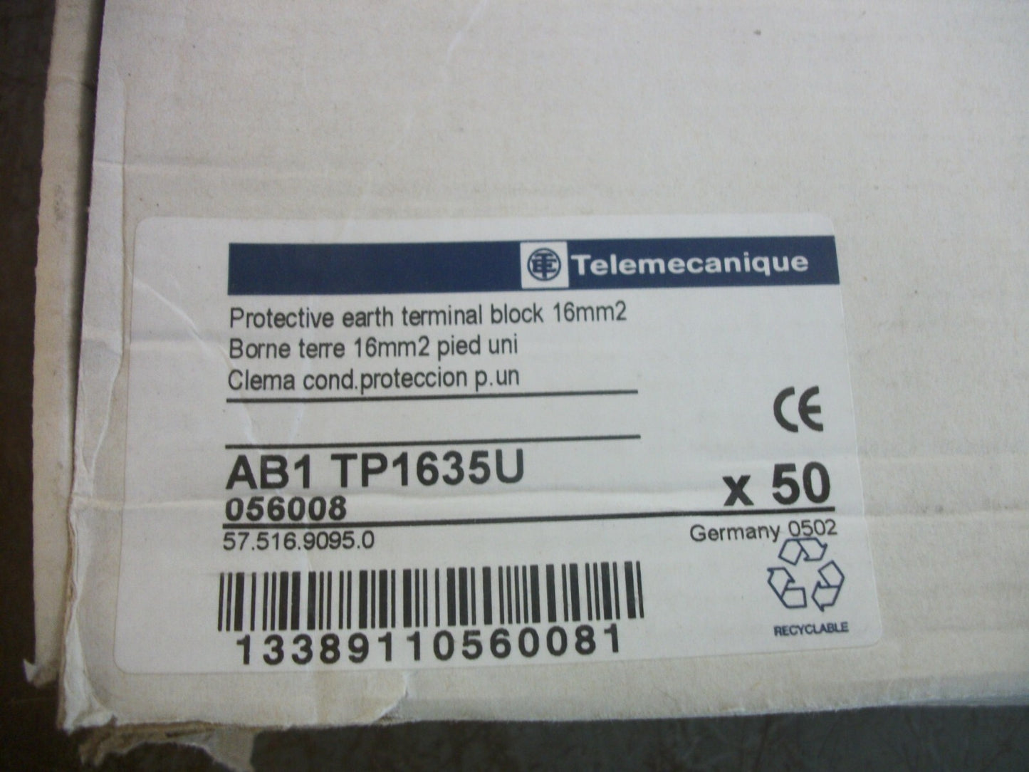 TELEMECANIQUE BOX OF 25 16mm2 PROTECTIVE EARTH TERMINAL BLOCKS AB1TP1635U NIB
