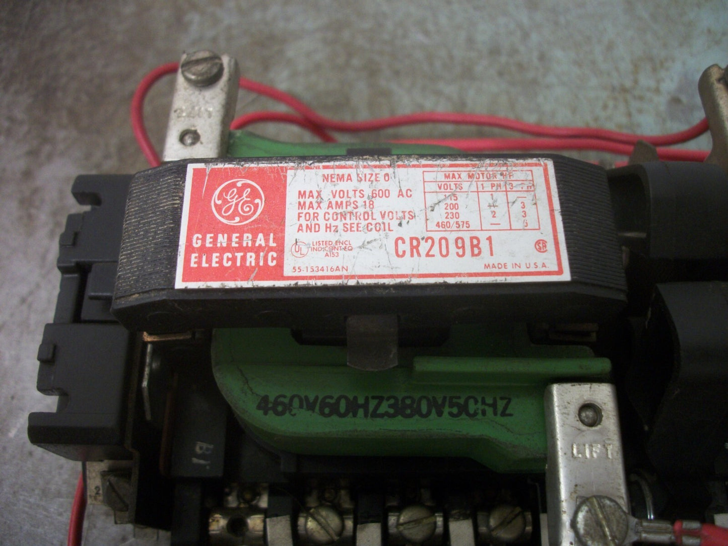 GE SIZE 0 TWO-SPEED MOTOR STARTER CR209B1 18AMP 460VCOIL 3PH 600V 5HP