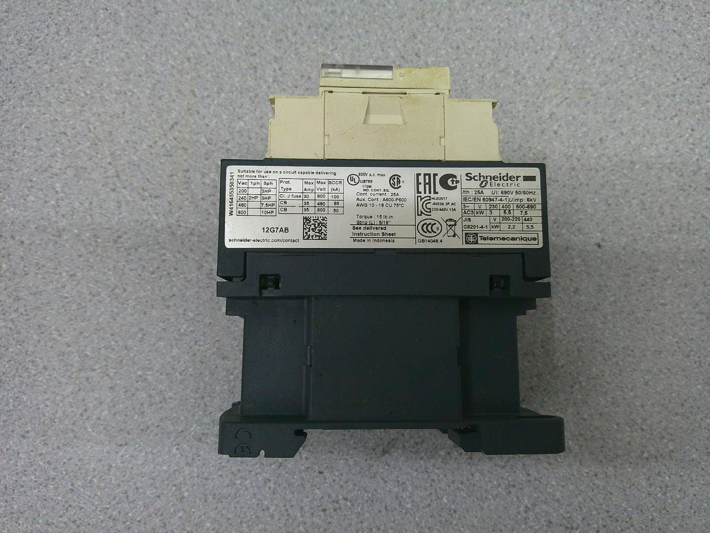 TELEMECANIQUE CONTACTOR LC1D12G7 25AMP 120VCOIL 3PH 600V 10HP