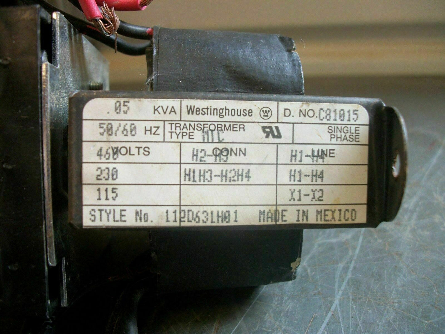WESTINGHOUSE C81015 .05KVA 1PH TRANSFORMER 112D631H01 HV 230X460 LV 115