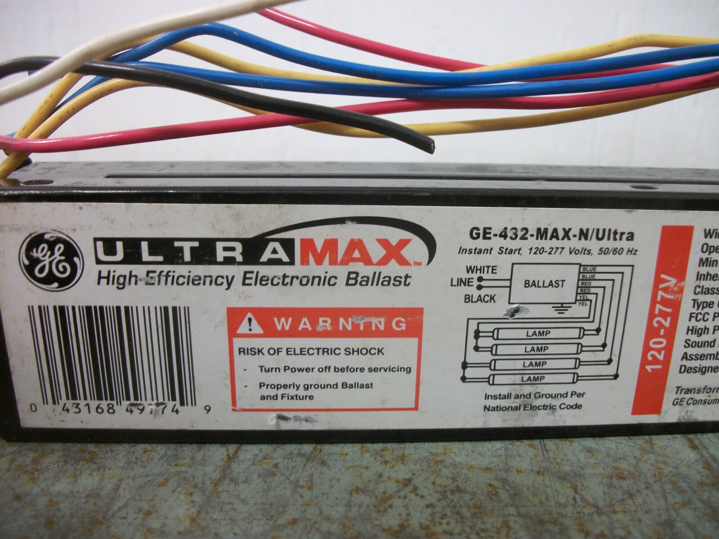 GE ULTRA MAX HIGH EFFICIENCY ELECTRONIC BALLAST GE-432-MAX-N/ULTRA 120/277VOLT