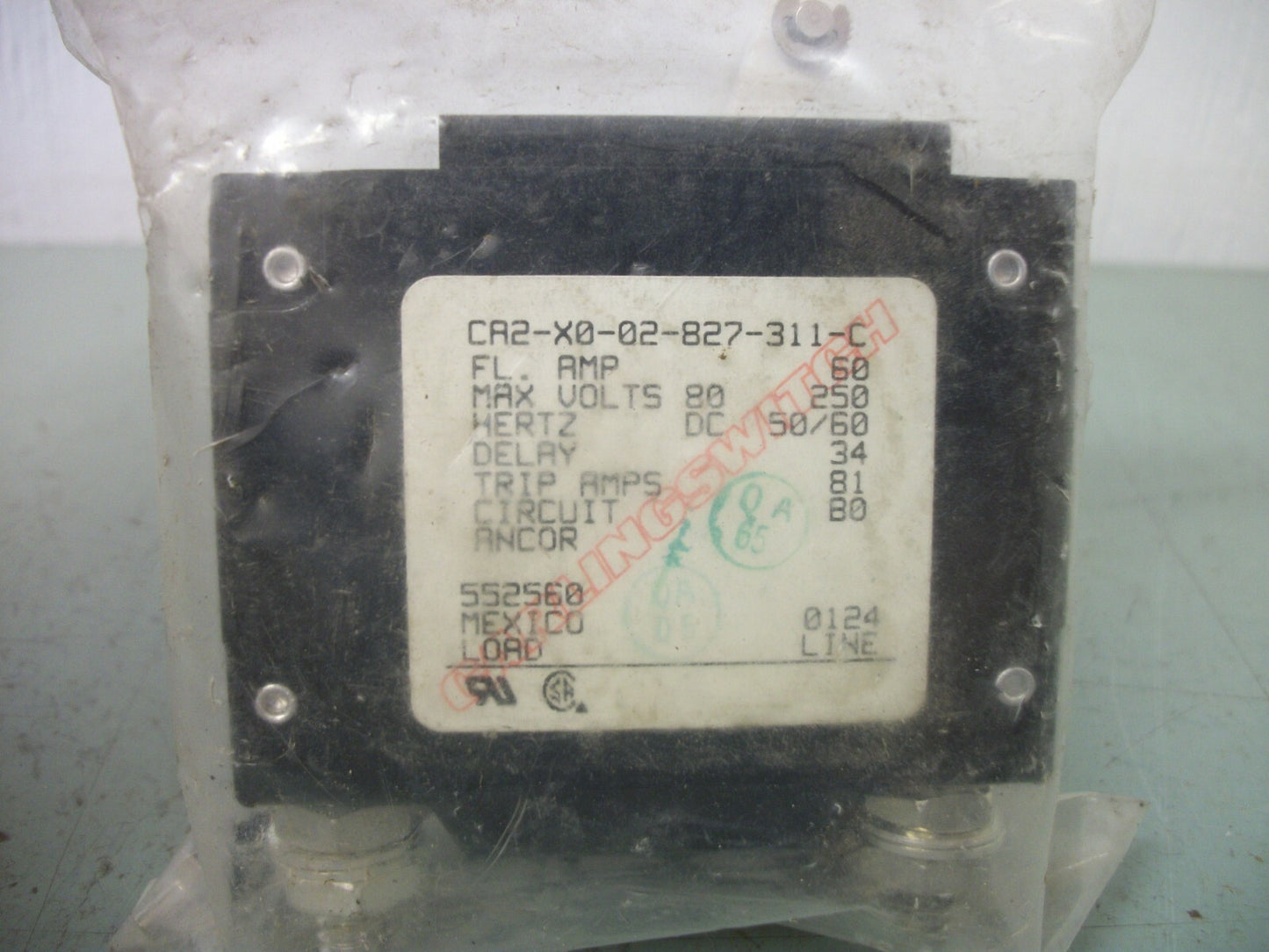 CARLING SWITCH ANCOR CIRCUIT BREAKER CA2-X0-02-827-311-C 60AMP 250VOLT 2POLE NEW