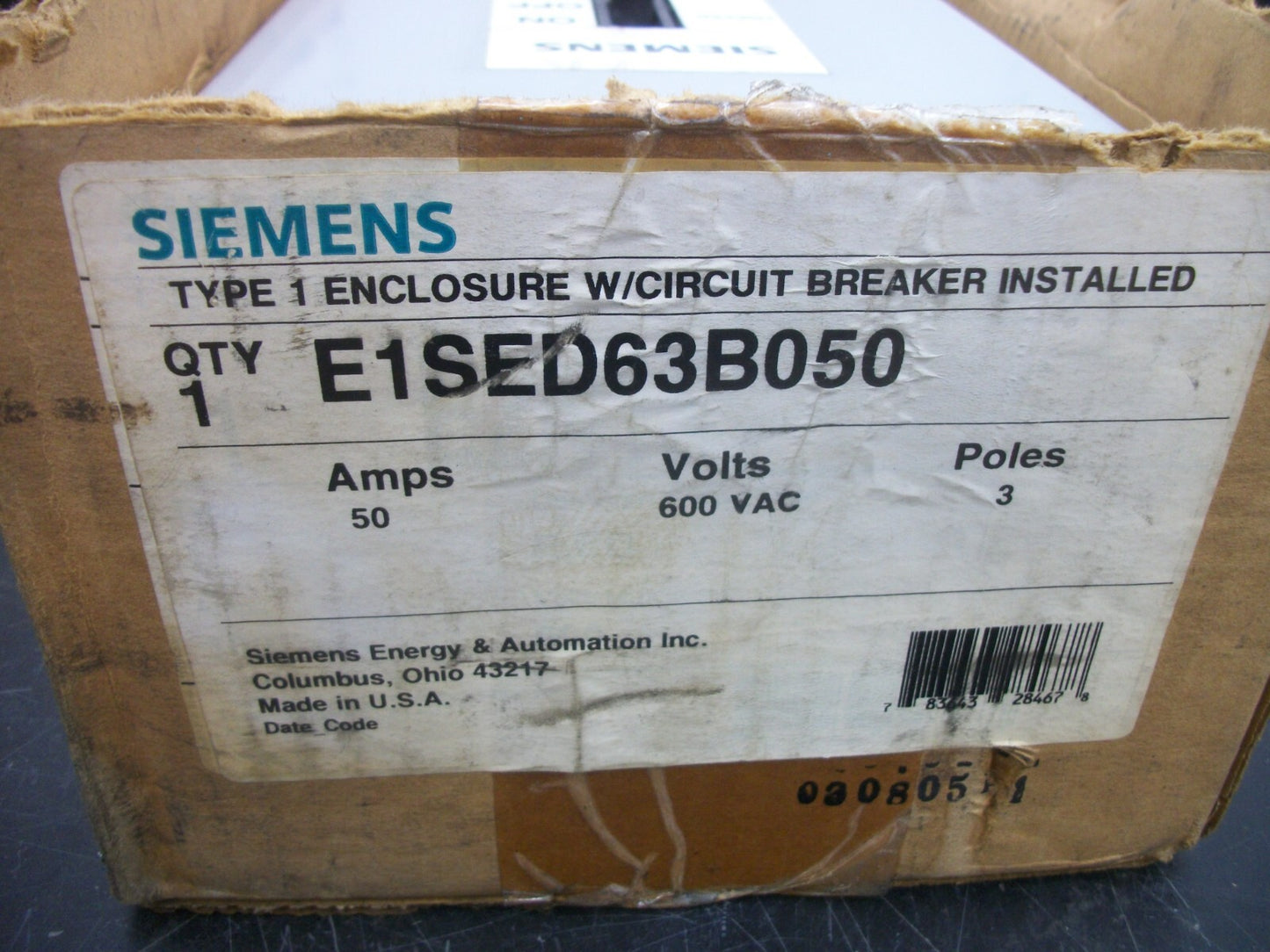 SIEMENS SENTRON ED63B050 ENCL CIRCUIT BREAKER E1SED63B050 50AMP 600VOLT 3P NIB