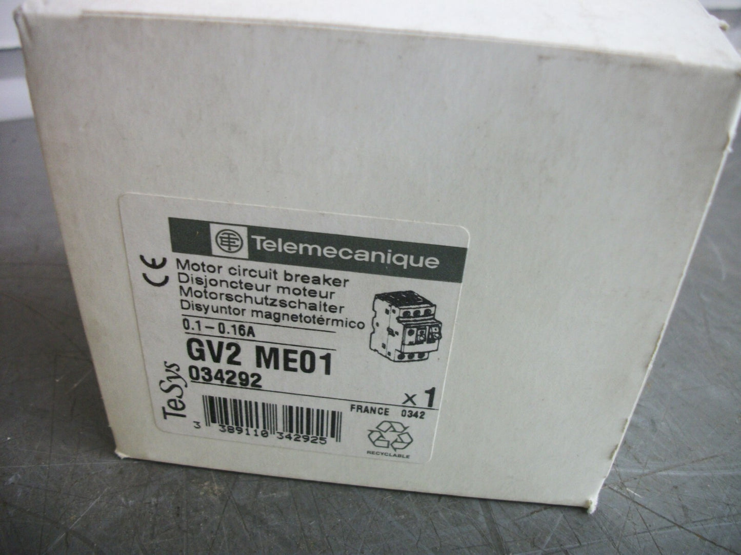 TELEMECANIQUE MOTOR CIRCUIT BREAKER GV2ME01 0.1-0.16AMP NIB