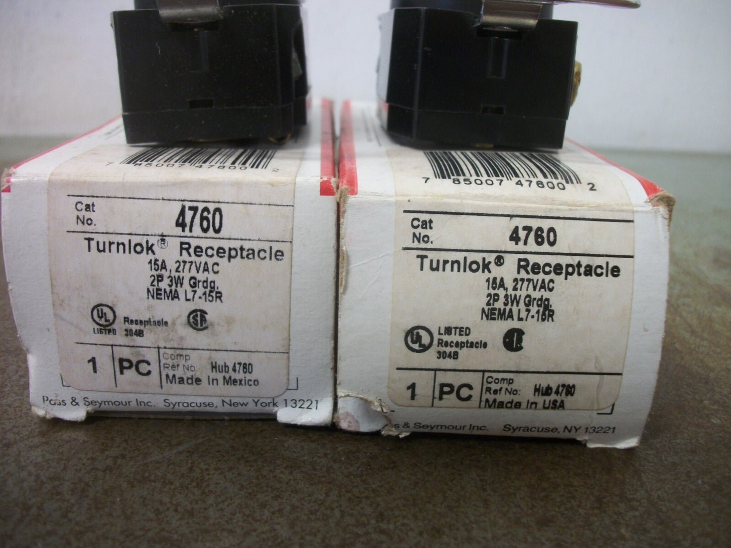 PASS & SEYMOUR LOT OF 2 TURNLOK RECEPTACLES 4760 15AMP 277VOLT 2P 3W GRND NIB