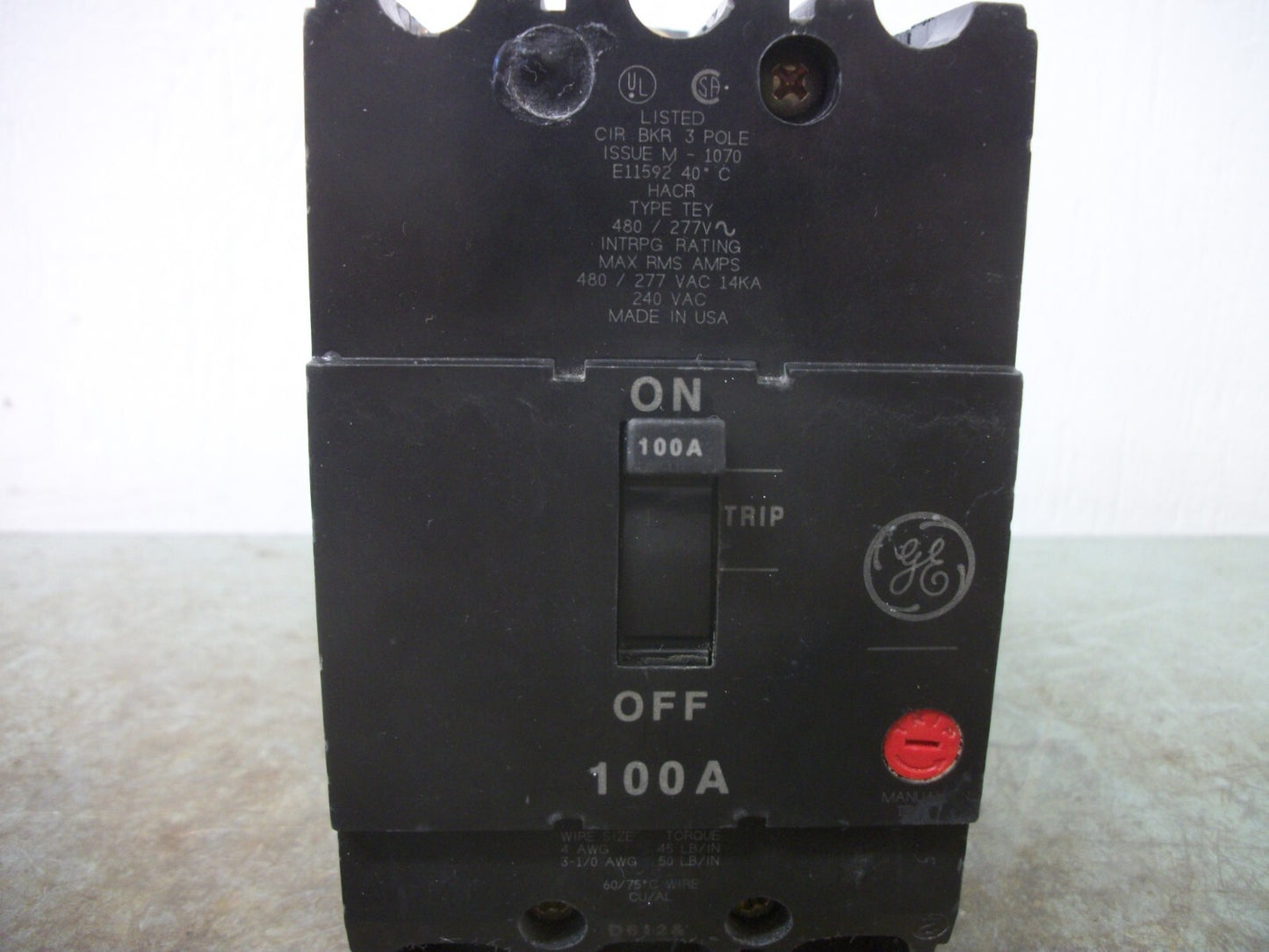 GE TEY CIRCUIT BREAKER TEY3100 100AMP 480VOLT 3POLE