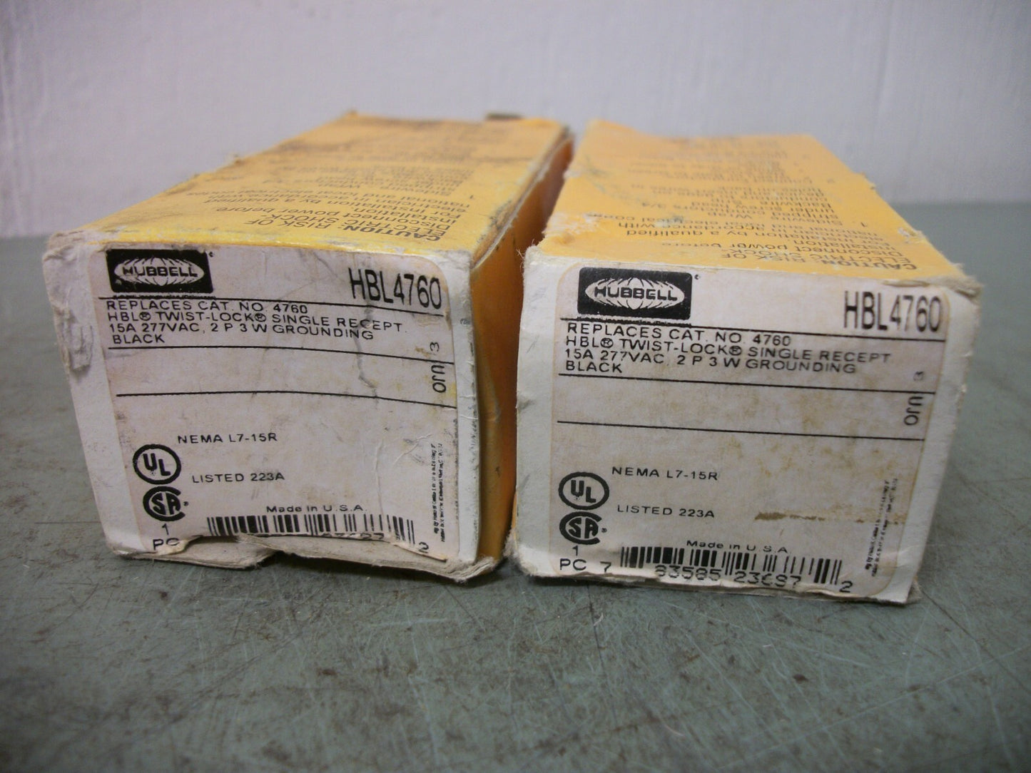 HUBBELL LOT OF 2 TWIST-LOCK SINGLE RECEPTACLES HBL4760 15A 277V 2P 3W GRND NIB