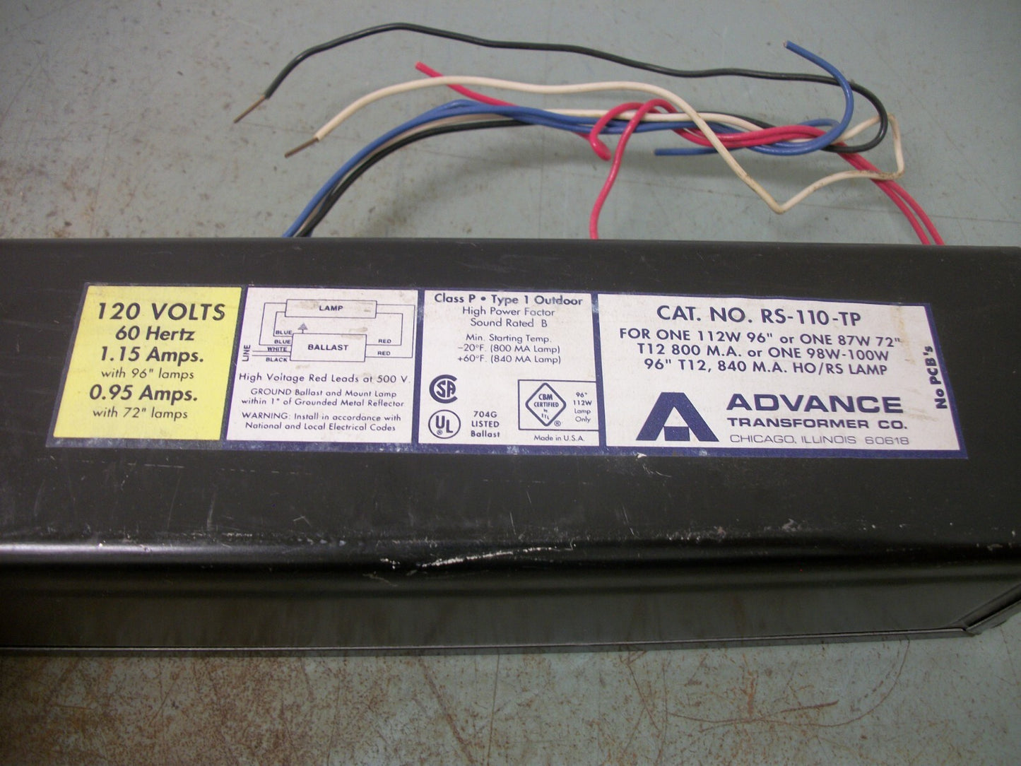 ADVANCE BALLAST RS-110-TP 120VOLT