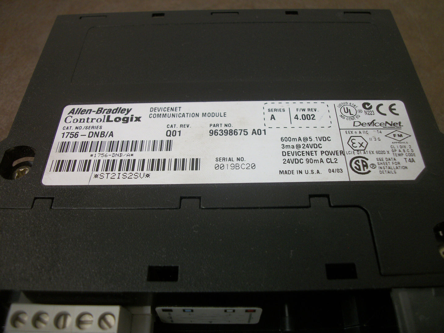 ALLEN-BRADLEY CONTROL LOGIX DEVICENET COMMUNICATION MODULE 1756-DNB/A