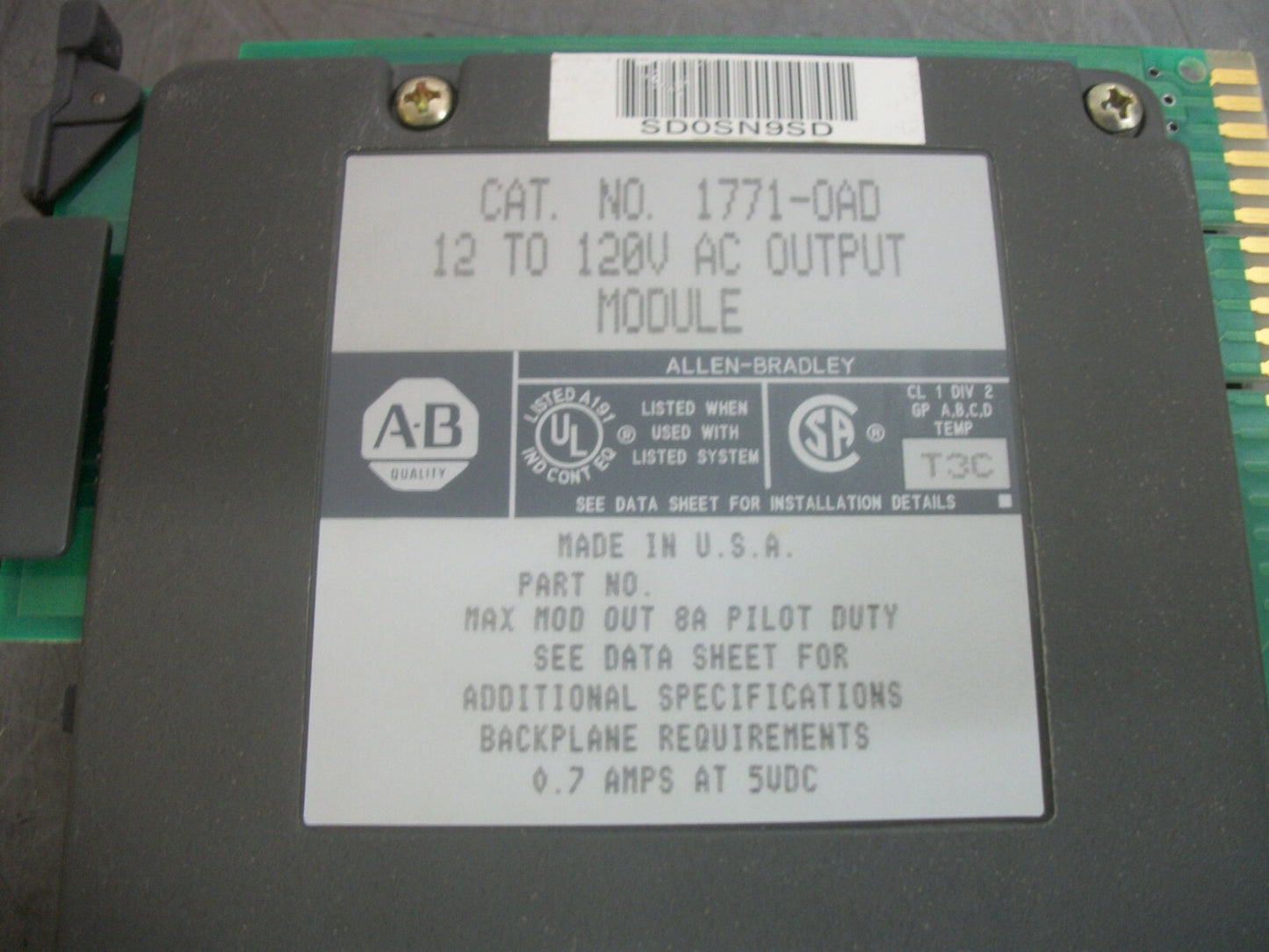 ALLEN-BRADLEY 12 TO 120VOLT AC OUTPUT MODULE 1771-OAD