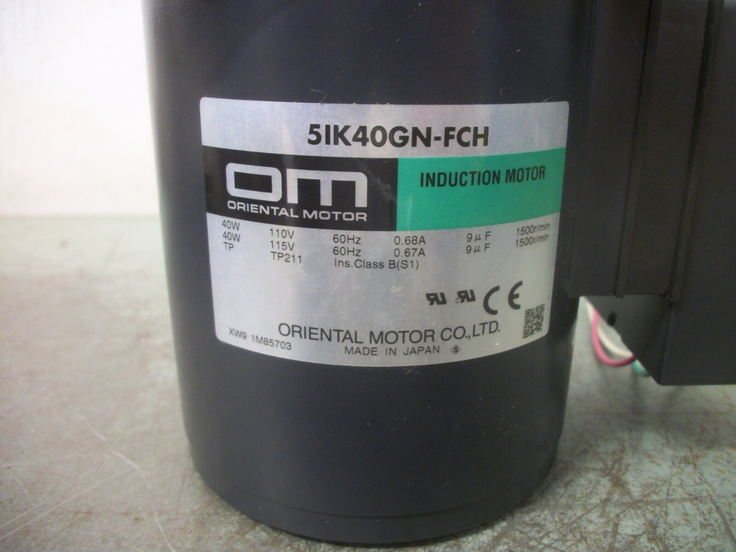 ORIENTAL MOTOR 40WATT INDUCTION MOTOR 5IK40GN-FCH 115VOLT 1500RPM NOB