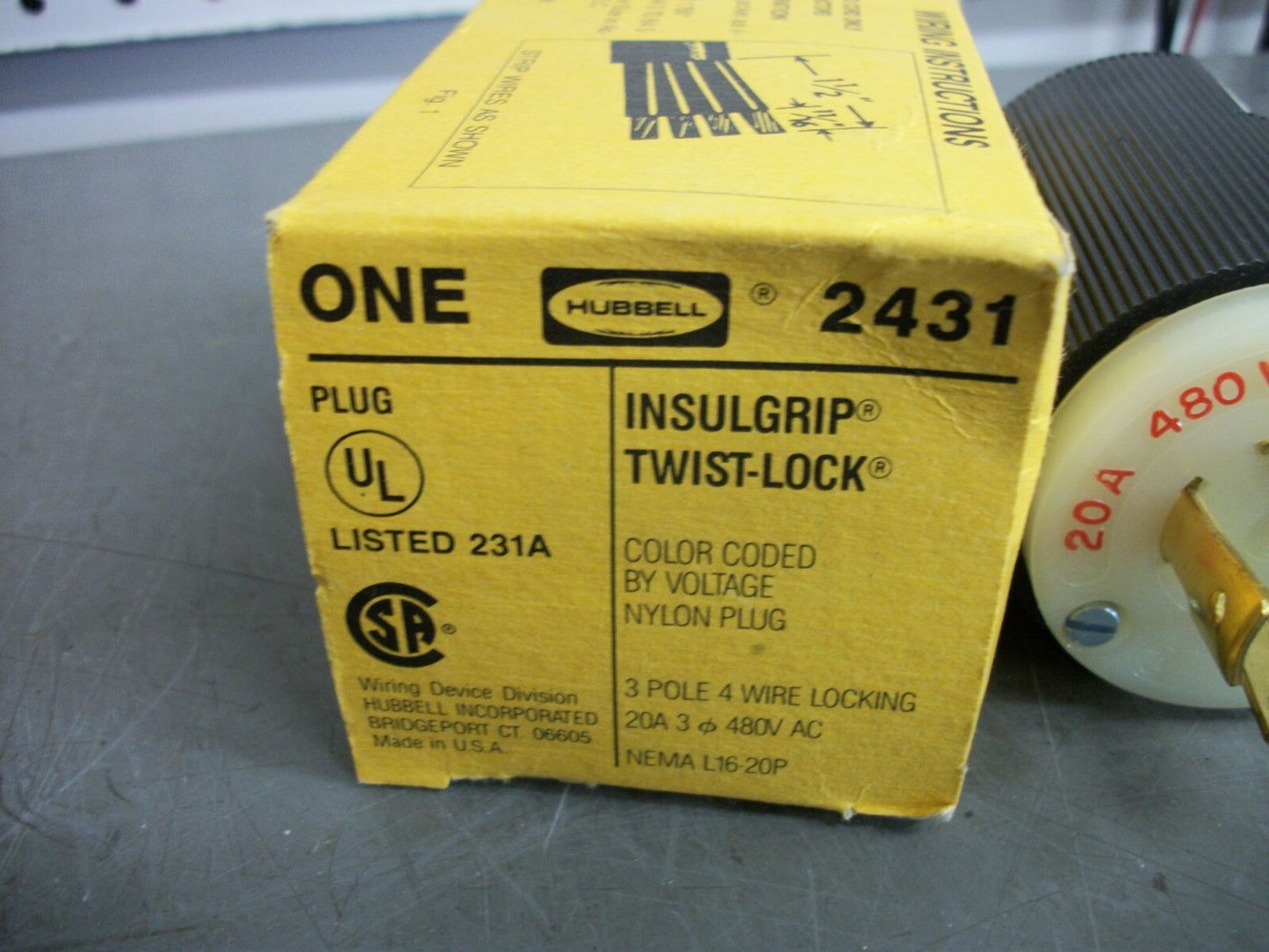 HUBBELL TWIST-LOCK PLUG HBL2431 20AMP 480VOLT 3PH 3P 4W NIB