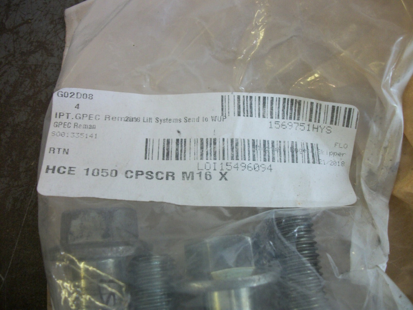 HYSTER LOT OF 4 HCE 1050 CPSCR M16 BOLTS 1569751 NEW