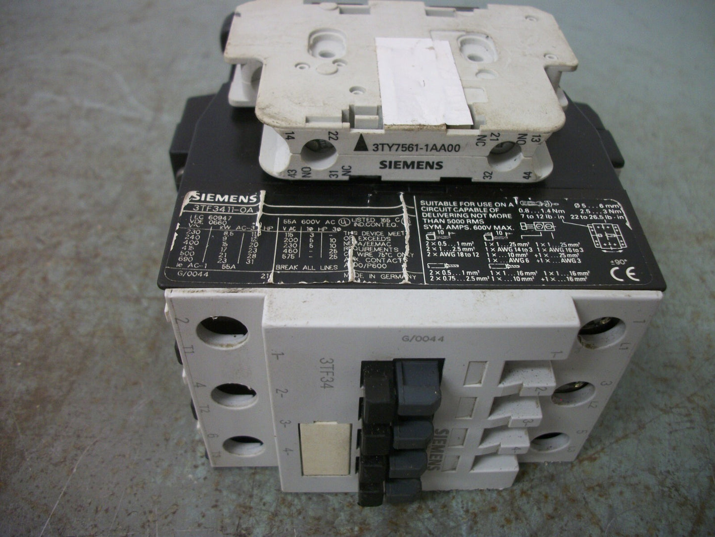 SIEMENS CONTACTOR 3TF3411-0A 55AMP 120VCOIL 3PH 600V 25HP