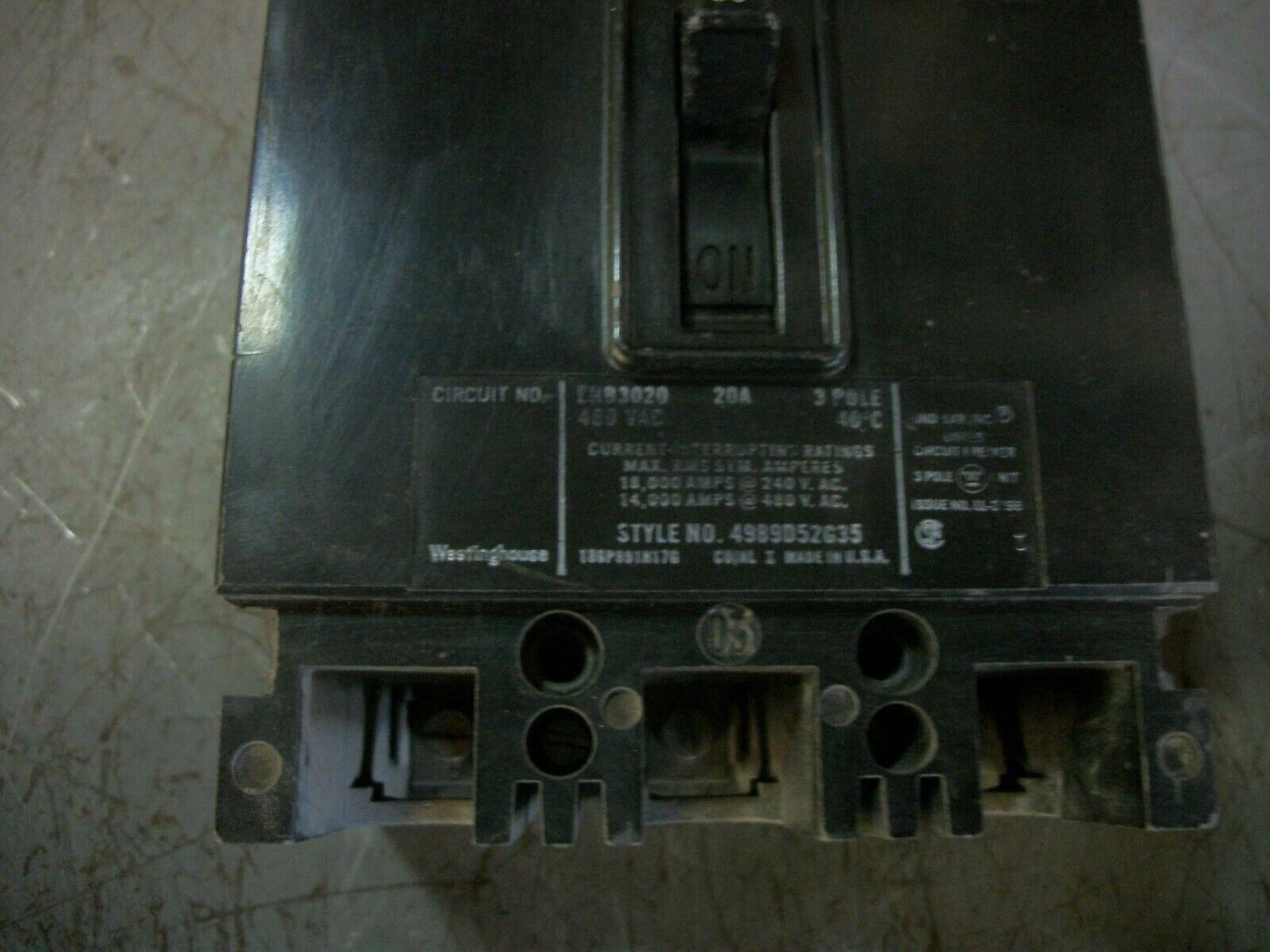 WESTINGHOUSE EHB CIRCUIT BREAKER EHB3020 20AMP 480VOLT 3POLE