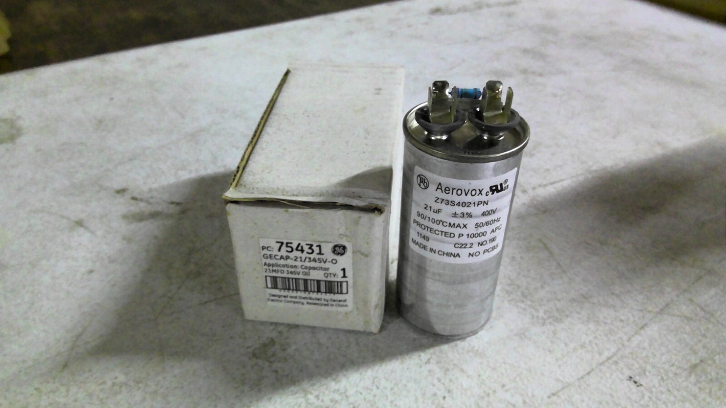 GE 75431 21uF 400V CAPACITOR GECAP-21/345V-O Z73S4021PN NIB
