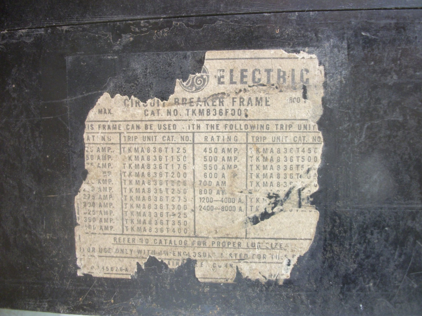 GE TKM CIRCUIT BREAKER TKM836F000 800AMP 600VOLT 3POLE W/800A TRIP