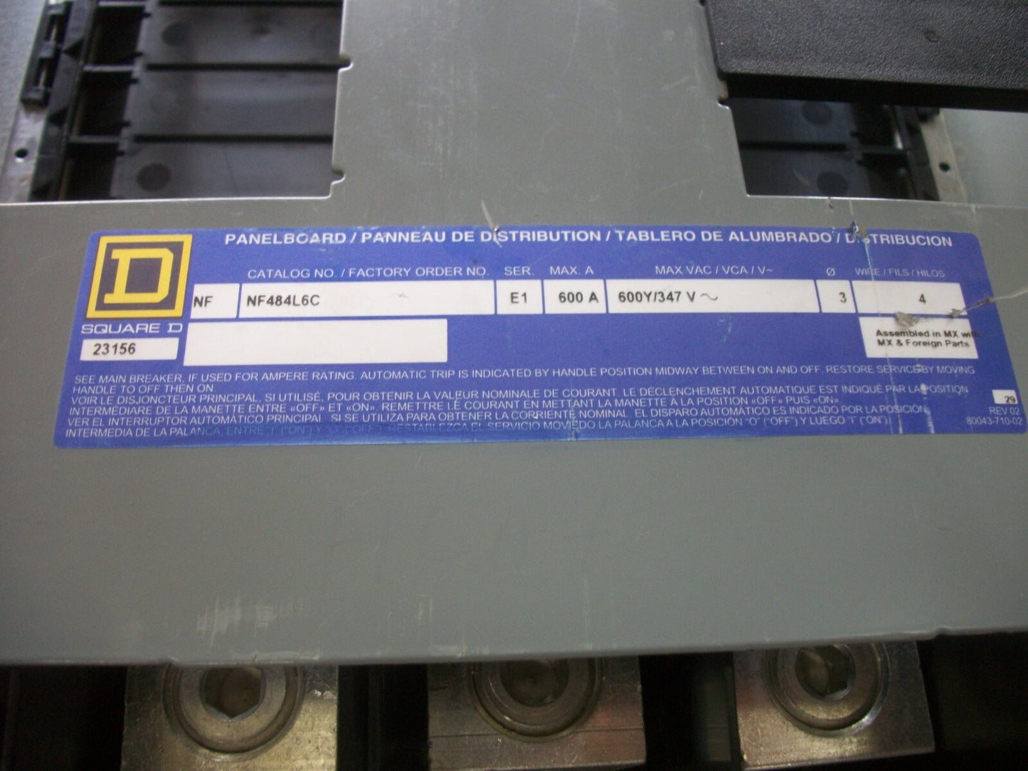 SQUARE D NF LOAD CENTER PANELBOARD NF484L6C 600AMP 600Y/347VOLT 3PH NEW