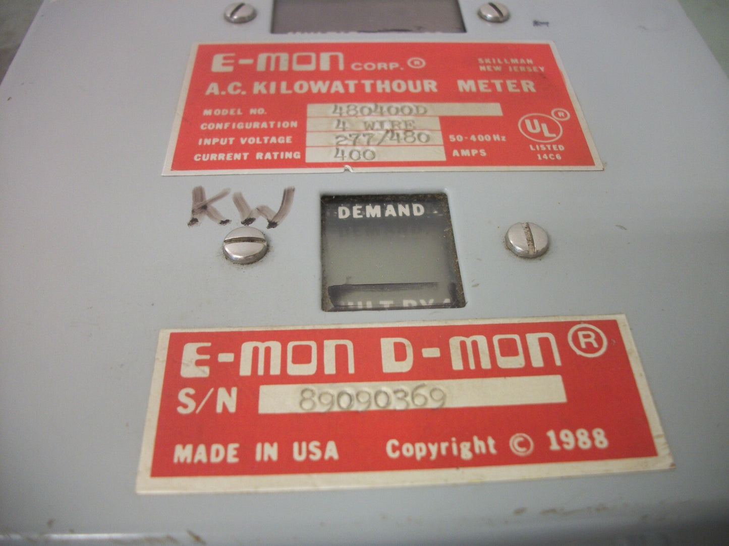 E-MON D-MON AC KILOWATTHOUR METER 480400D 400AMP 277/480VOLT 4WIRE