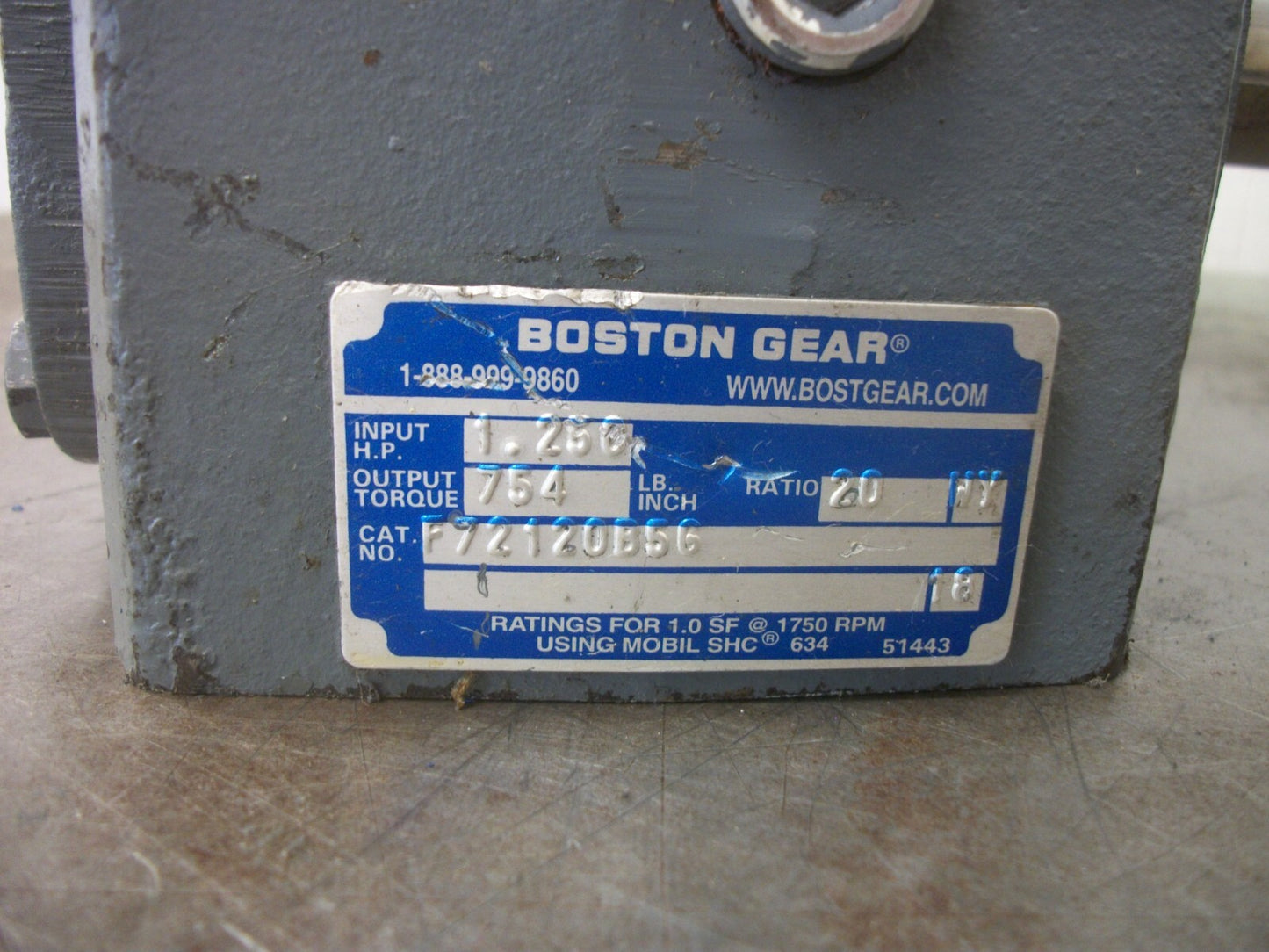 BOSTON GEAR 20:1 RATIO GEAR BOX SPEED REDUCER F7210B5G